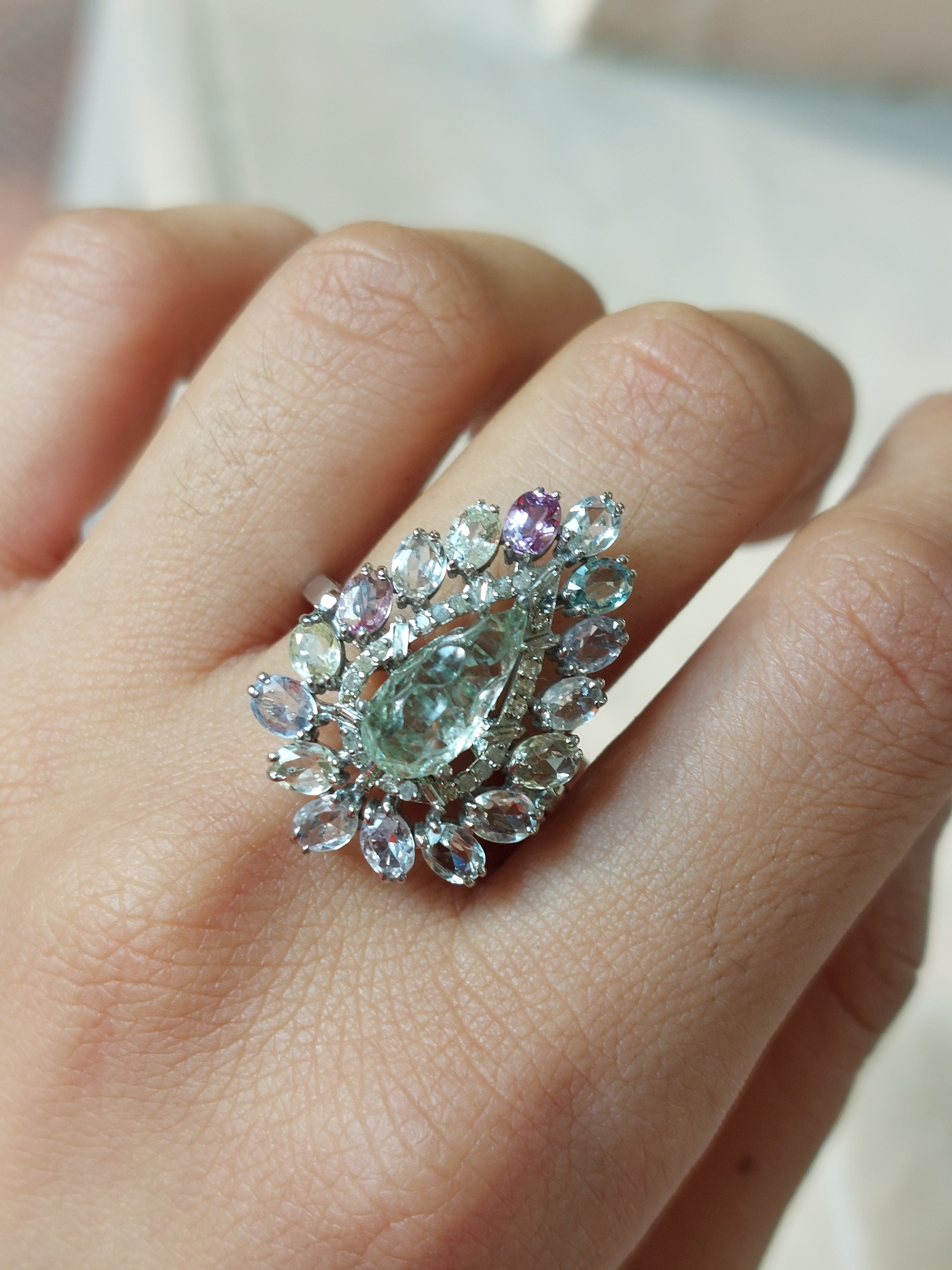 Aquamarine Sapphire Teardrop Ring