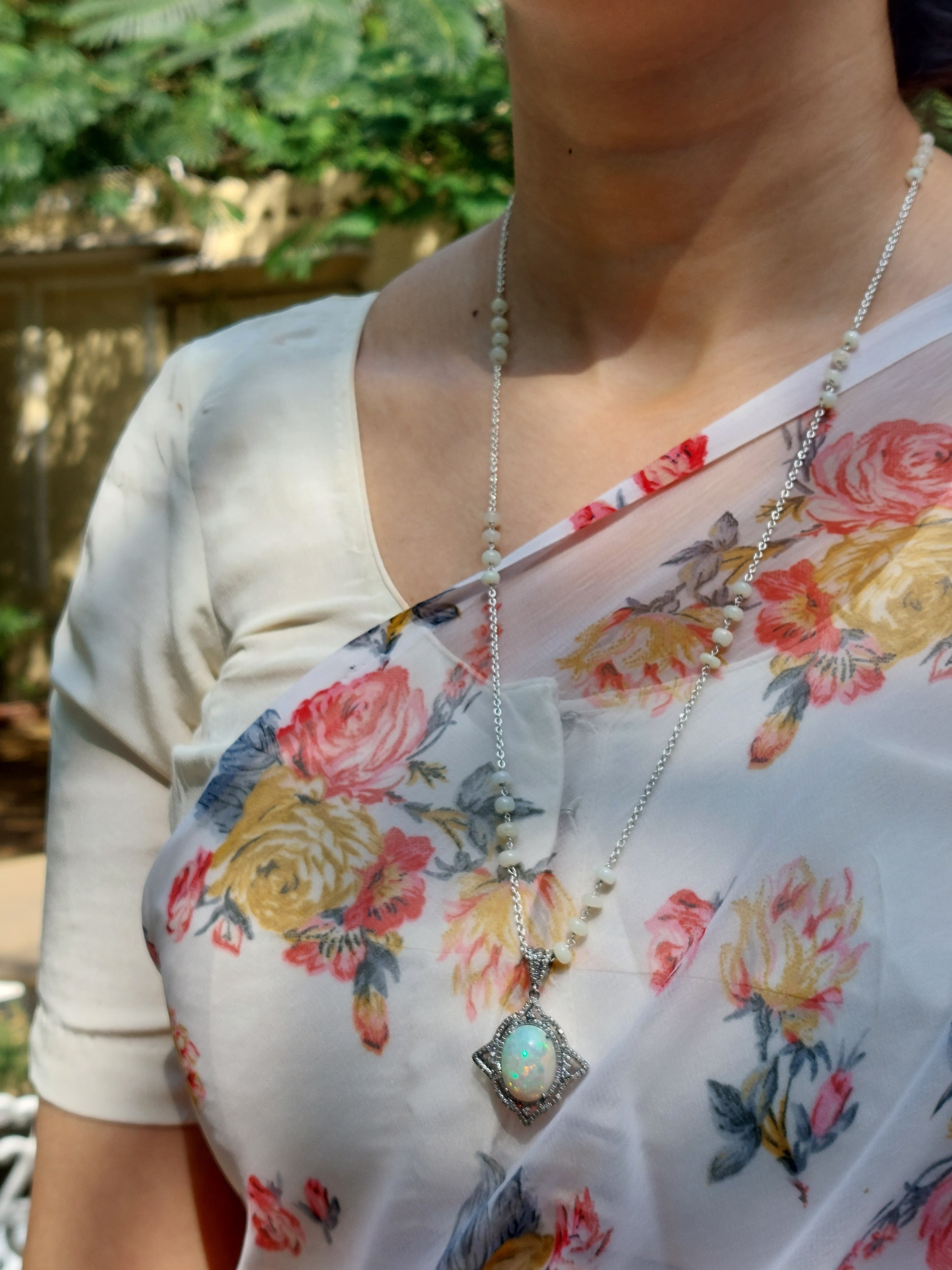 Opal Diamond Pendant Mala