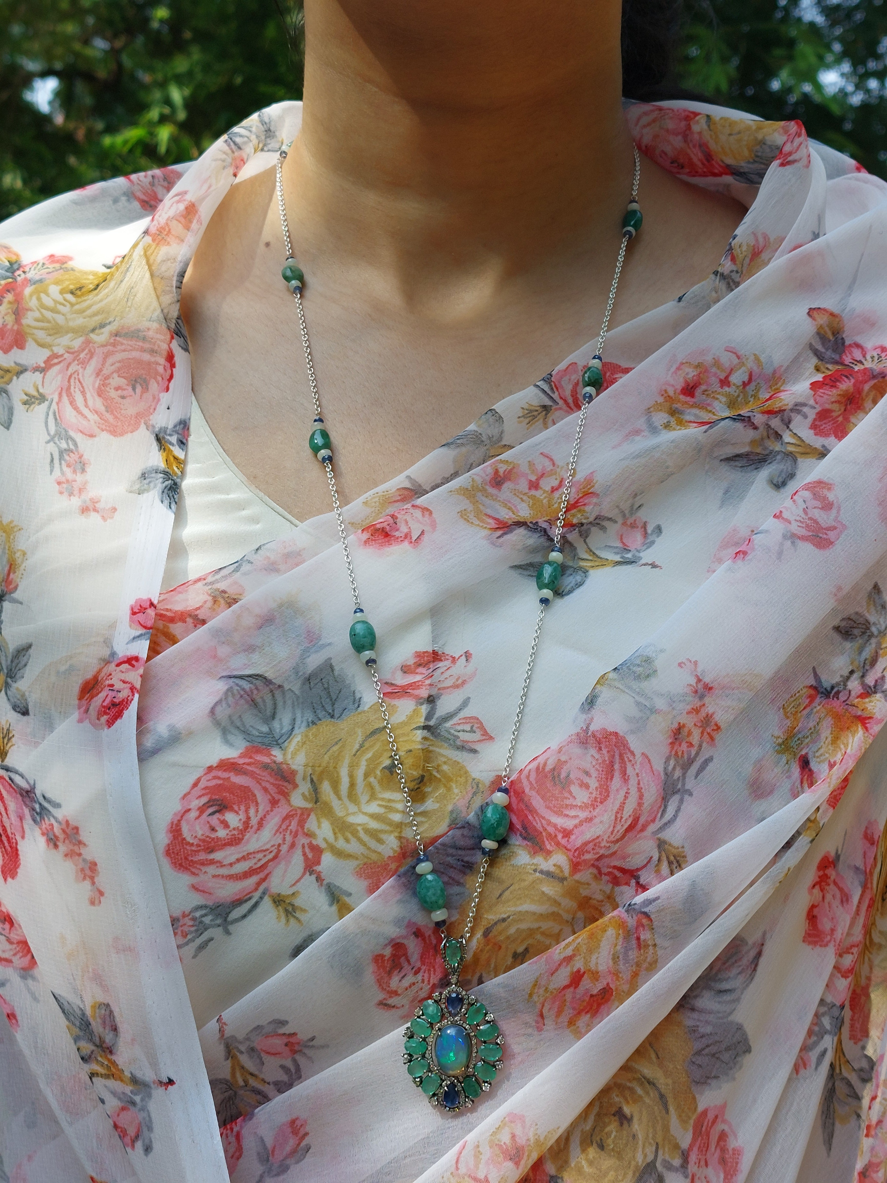 Emerald Sapphire and Opal Mala