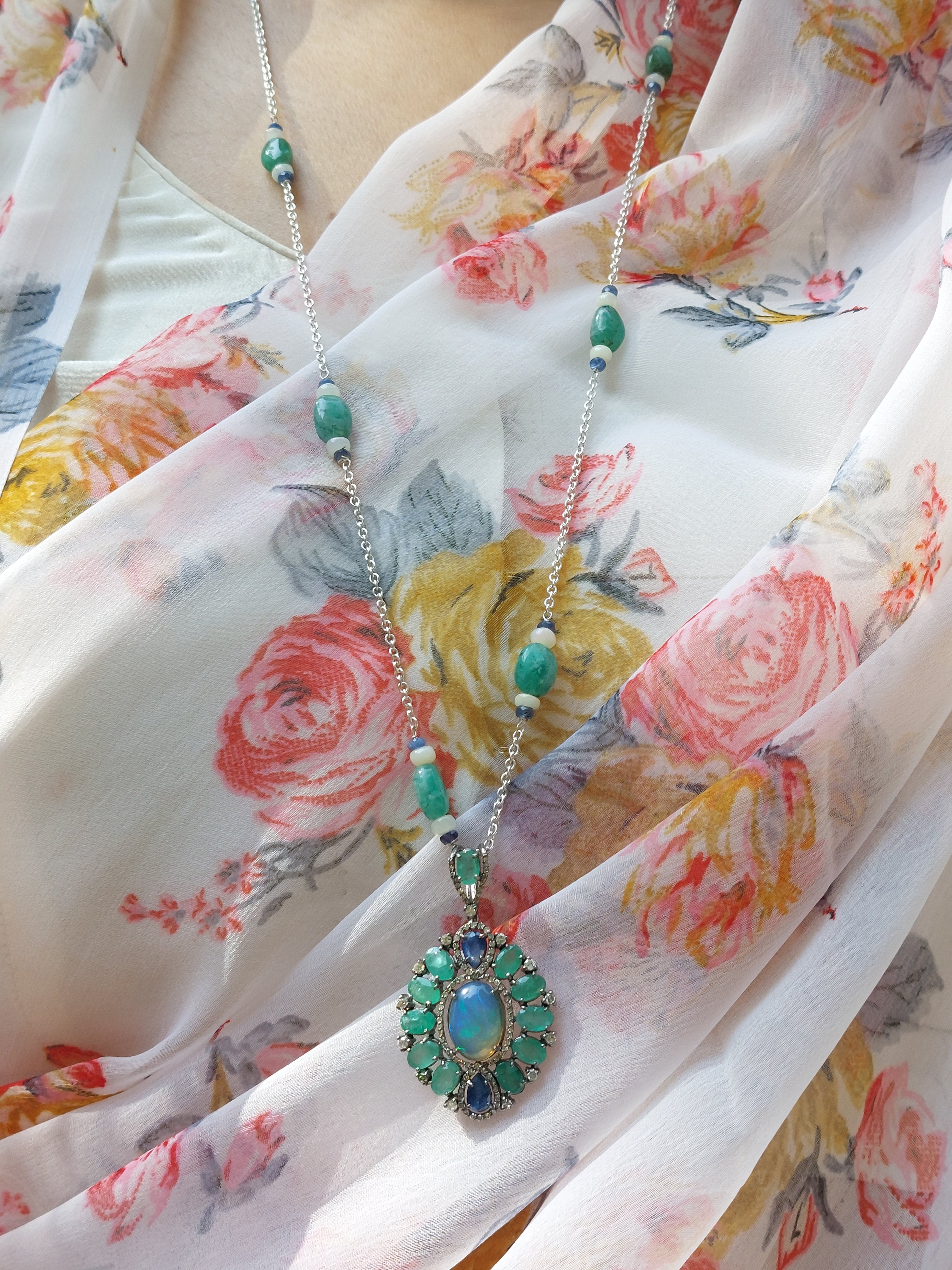 Emerald Sapphire and Opal Mala