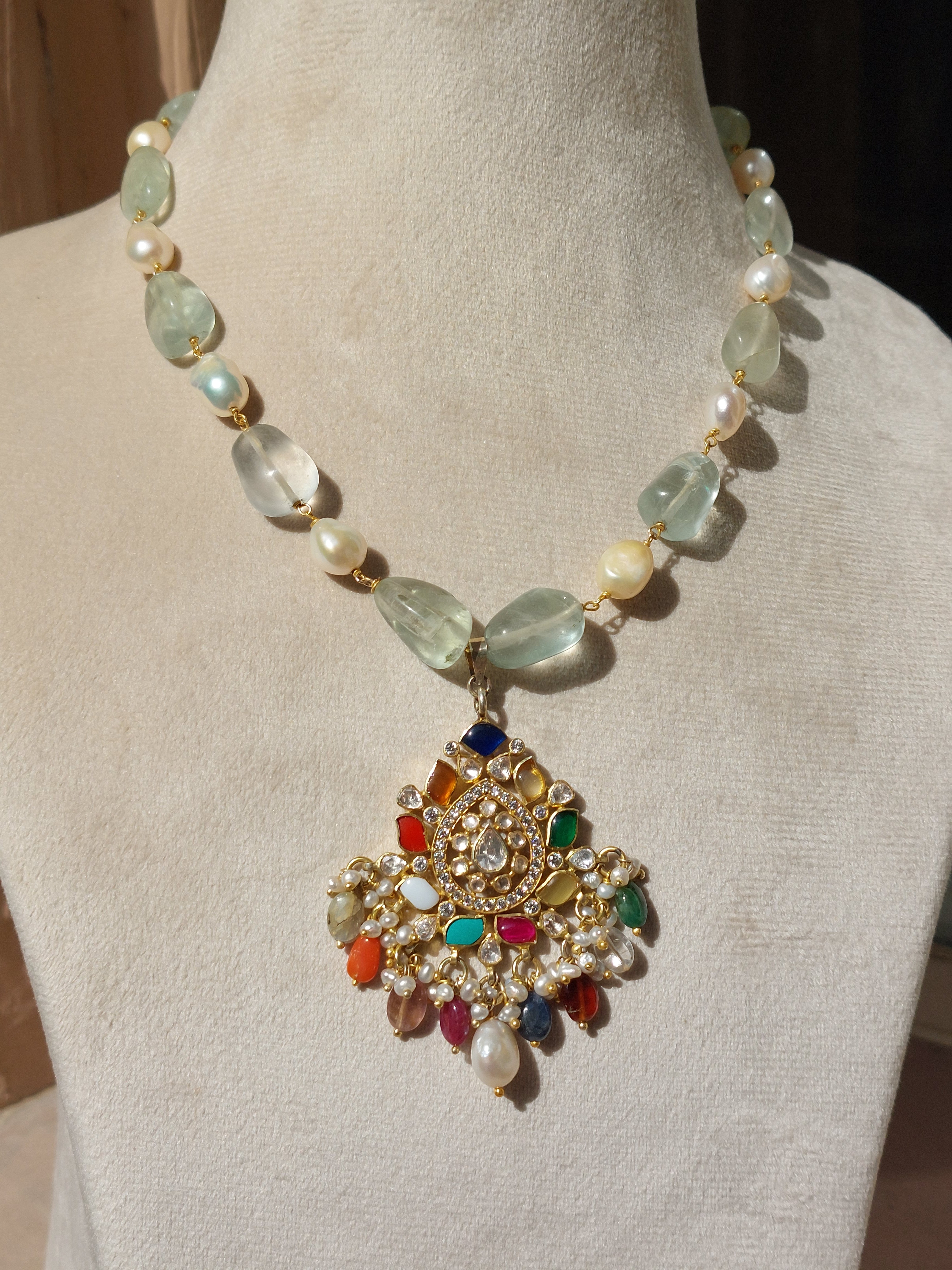 Polki Navratan Pendant Mala