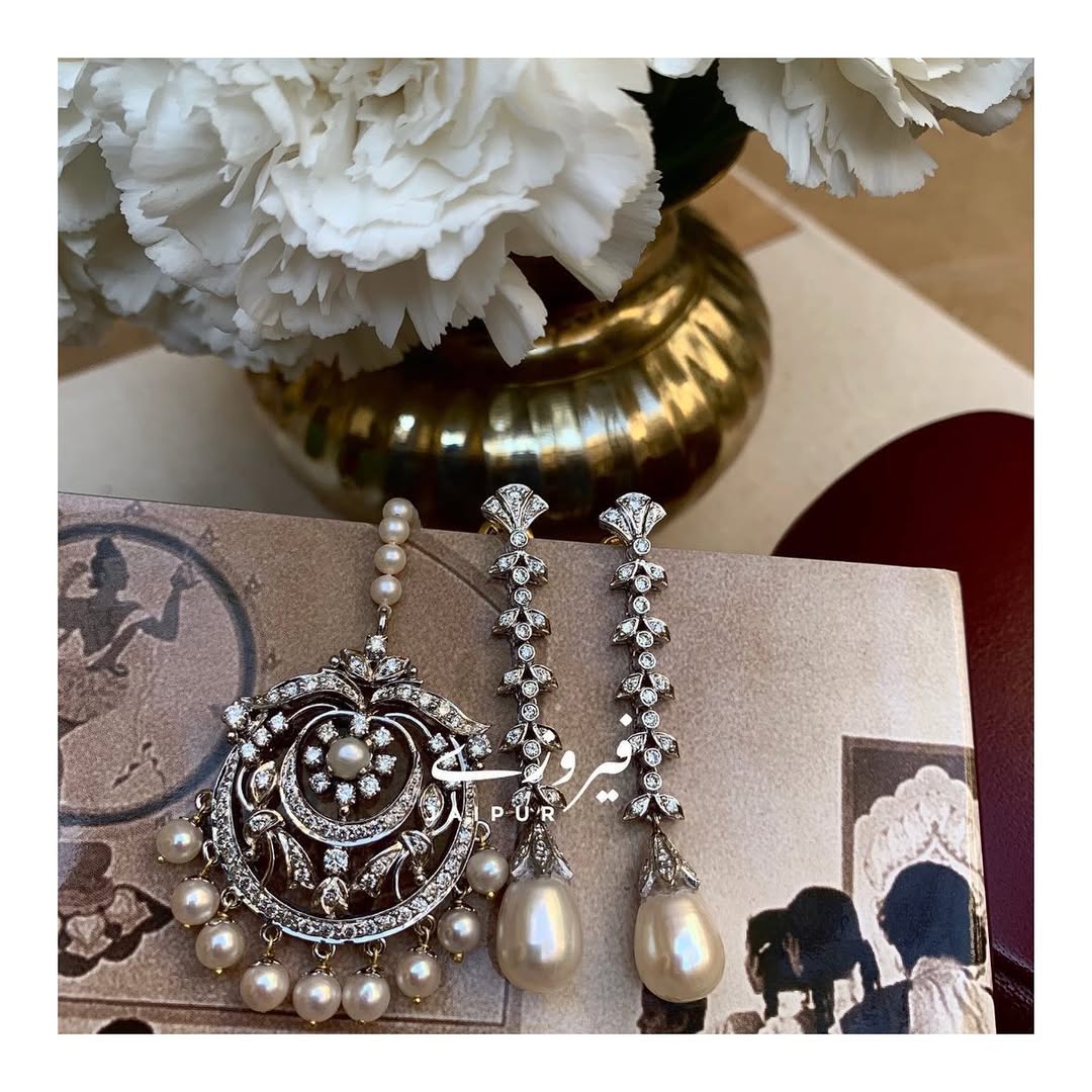 925 rhodium plated silver pearl diamond polki tikka set