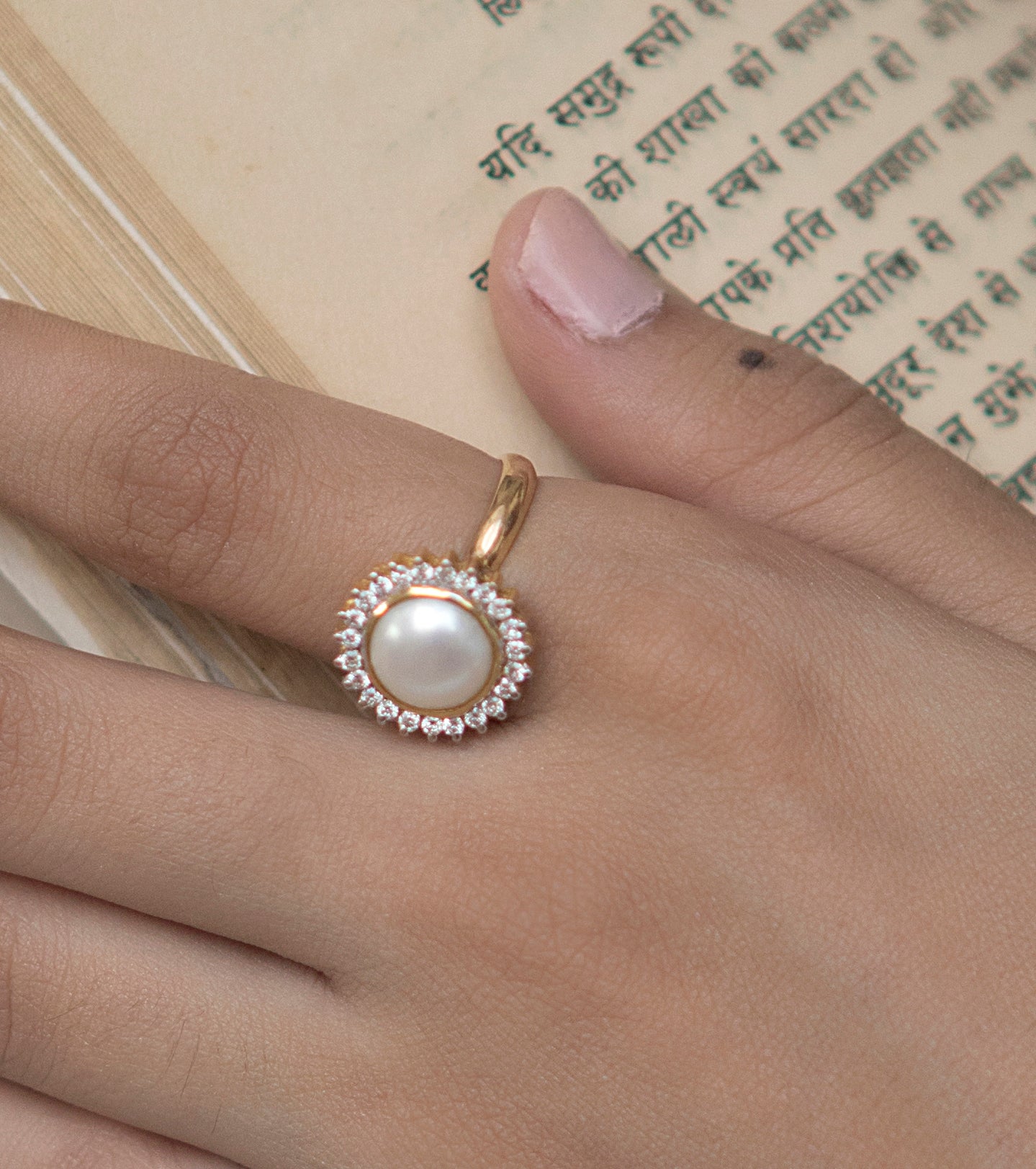 14K gold Freya Ring cultured pearl with diamond accents