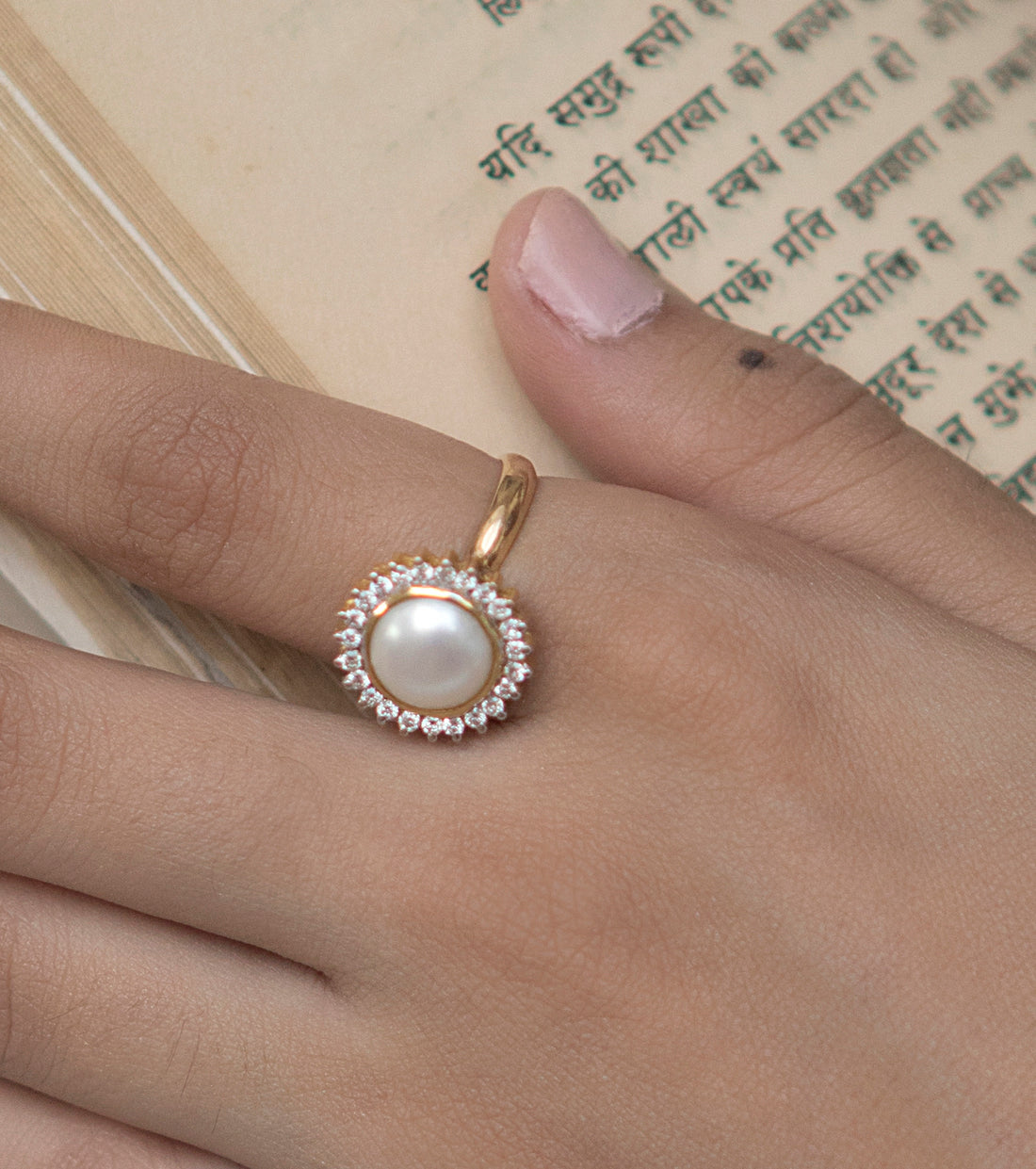 14K gold Freya Ring cultured pearl with diamond accents