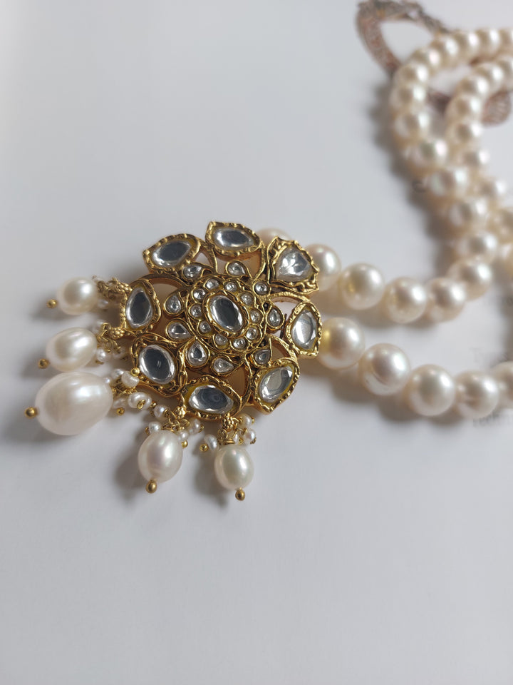 925 silver kundan pearl mala close-up detail