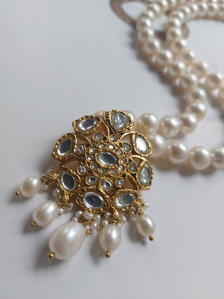 925 silver kundan and pearl mala Floral Mughal Jaal design