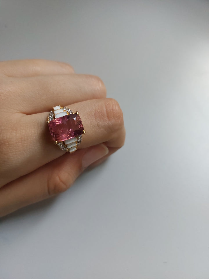 14K gold Fatma Ring rectangular tourmaline with side detailing