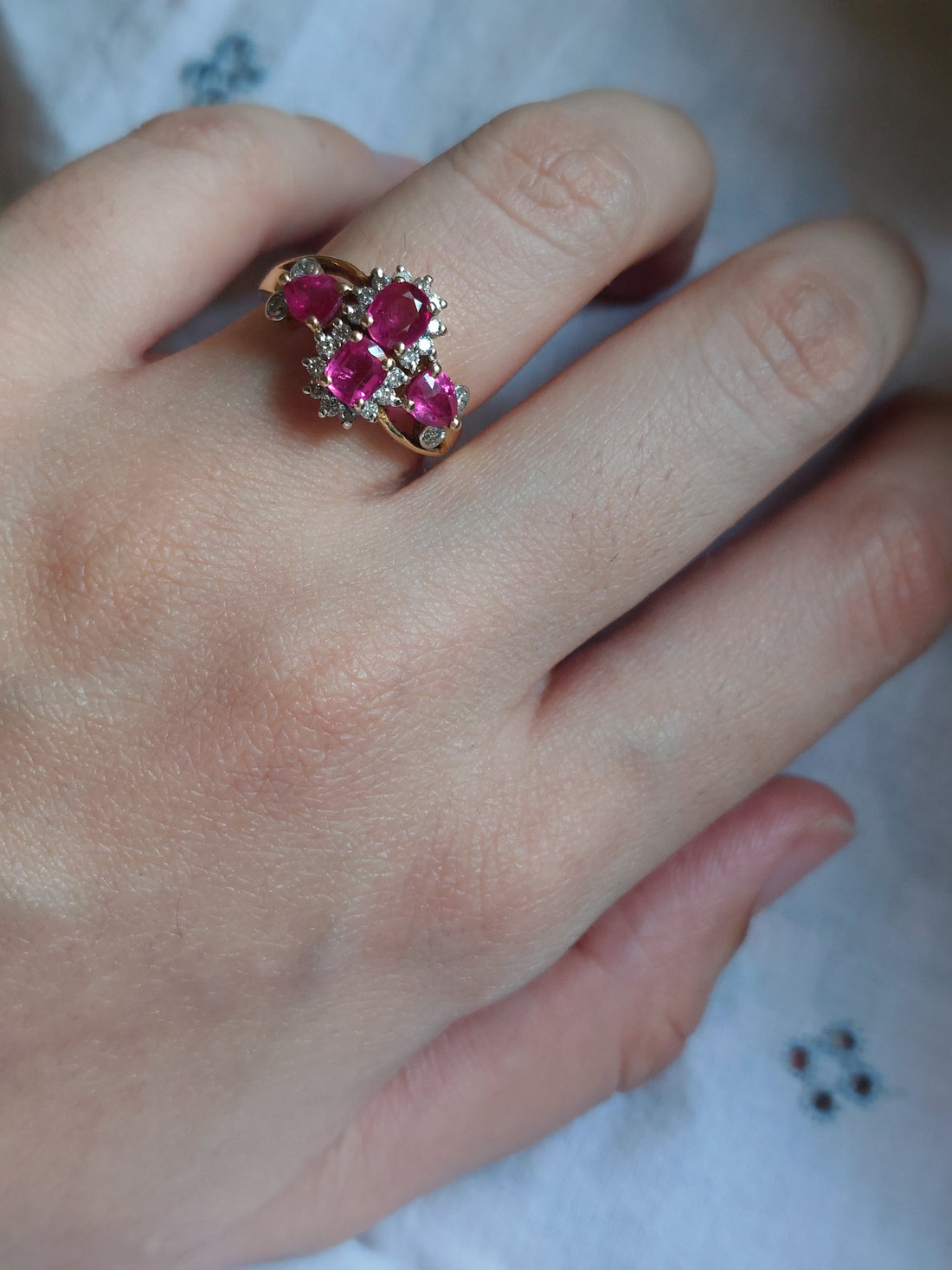 14K gold Maryam Ring clustered ruby design, US size 6