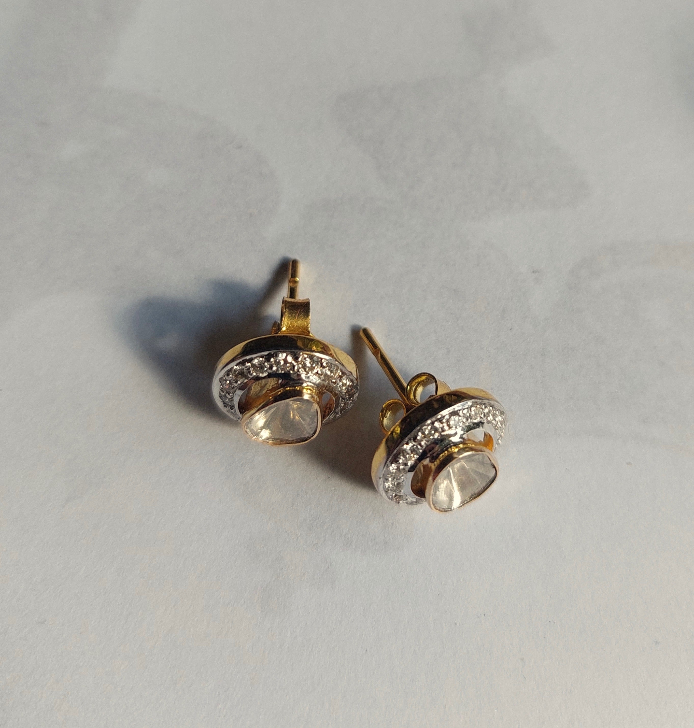 14K gold tanzanite diamond polki stud earrings irregular design