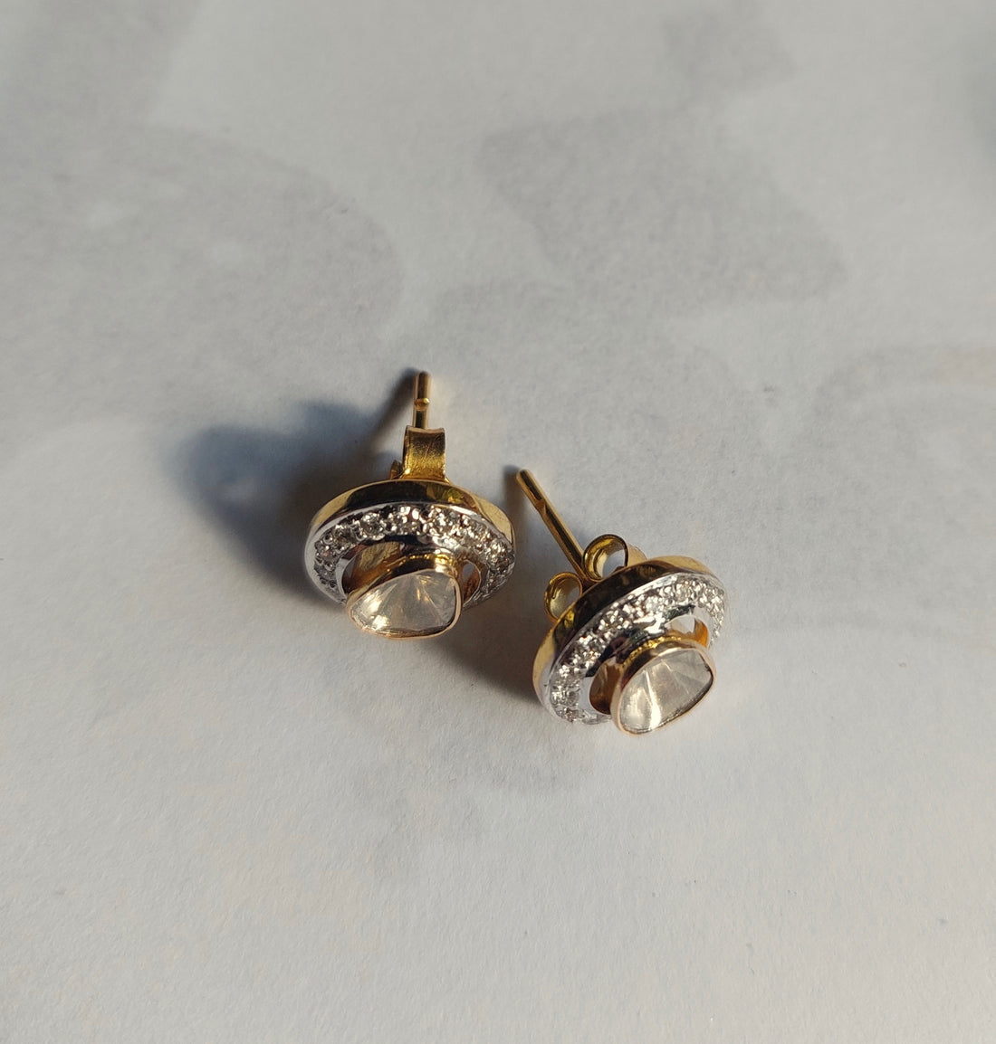 14K gold tanzanite diamond polki stud earrings irregular design