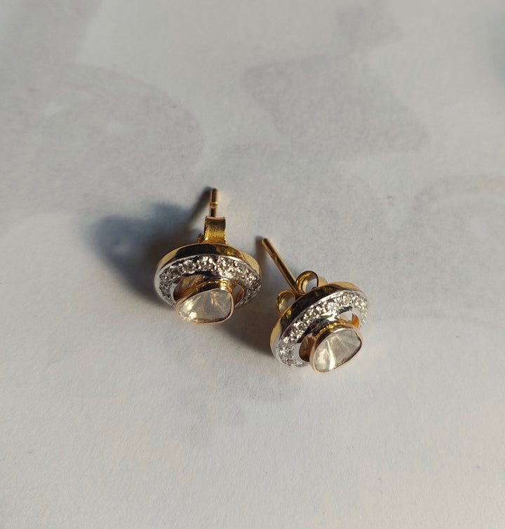14K gold tanzanite diamond polki stud earrings irregular design
