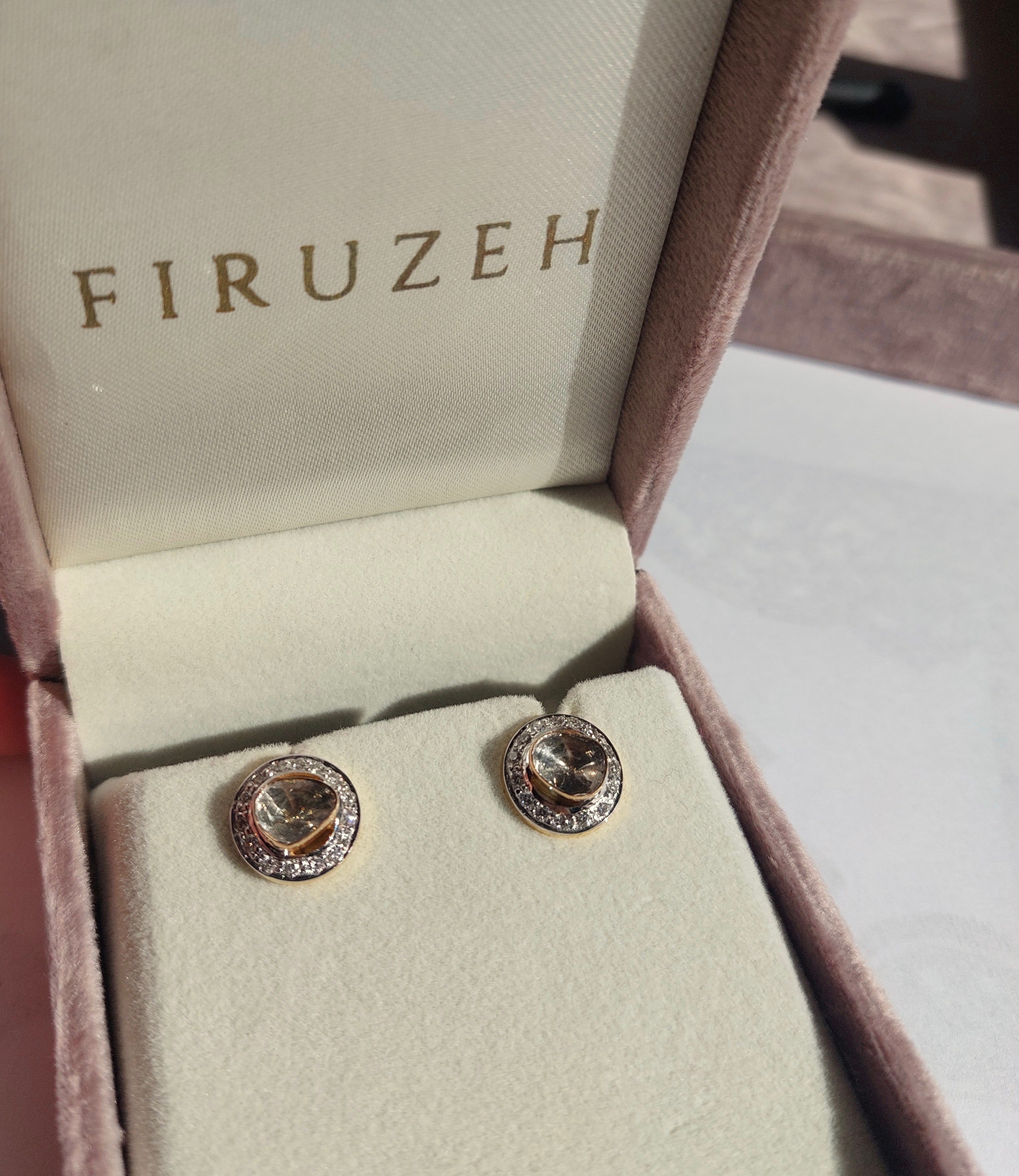 14K gold round tanzanite diamond polki stud earrings