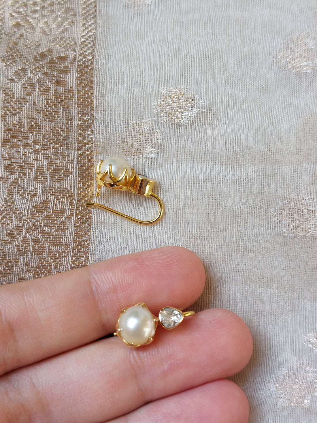 14K gold polki pearl drop earrings teardrop style