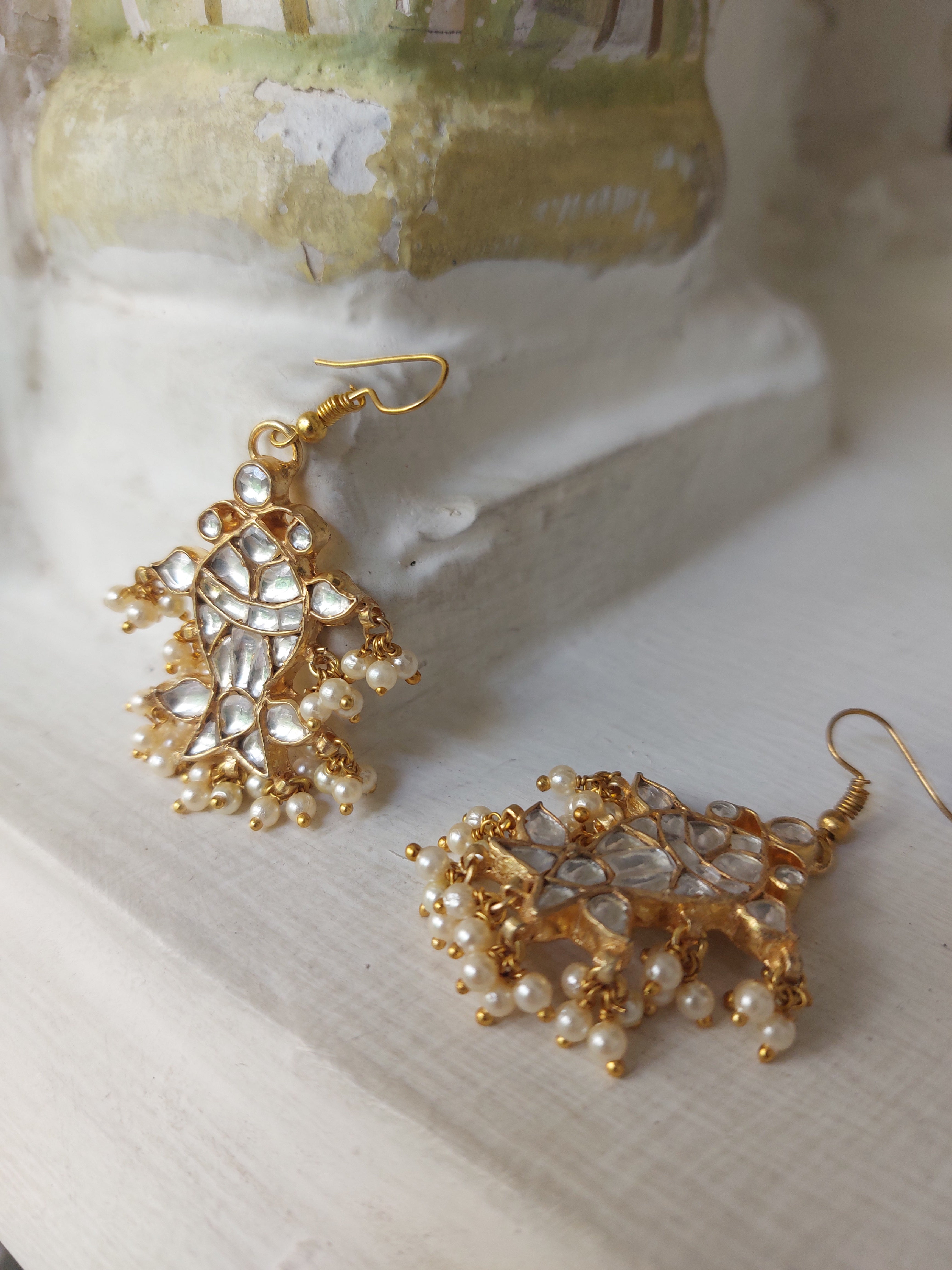 Kundan Fish earrings with freshwater pearls