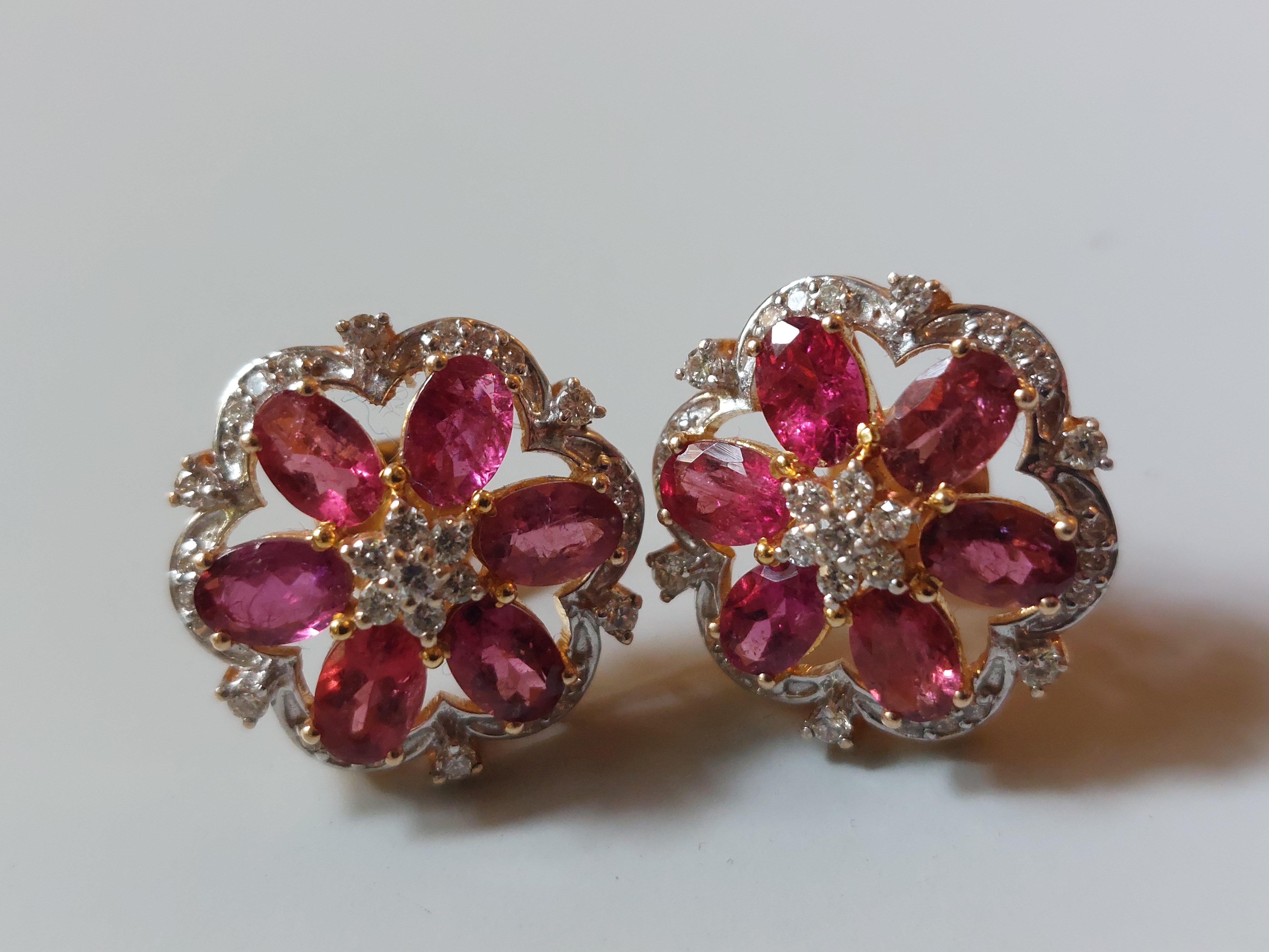 14K gold floral earrings marquise ruby petals