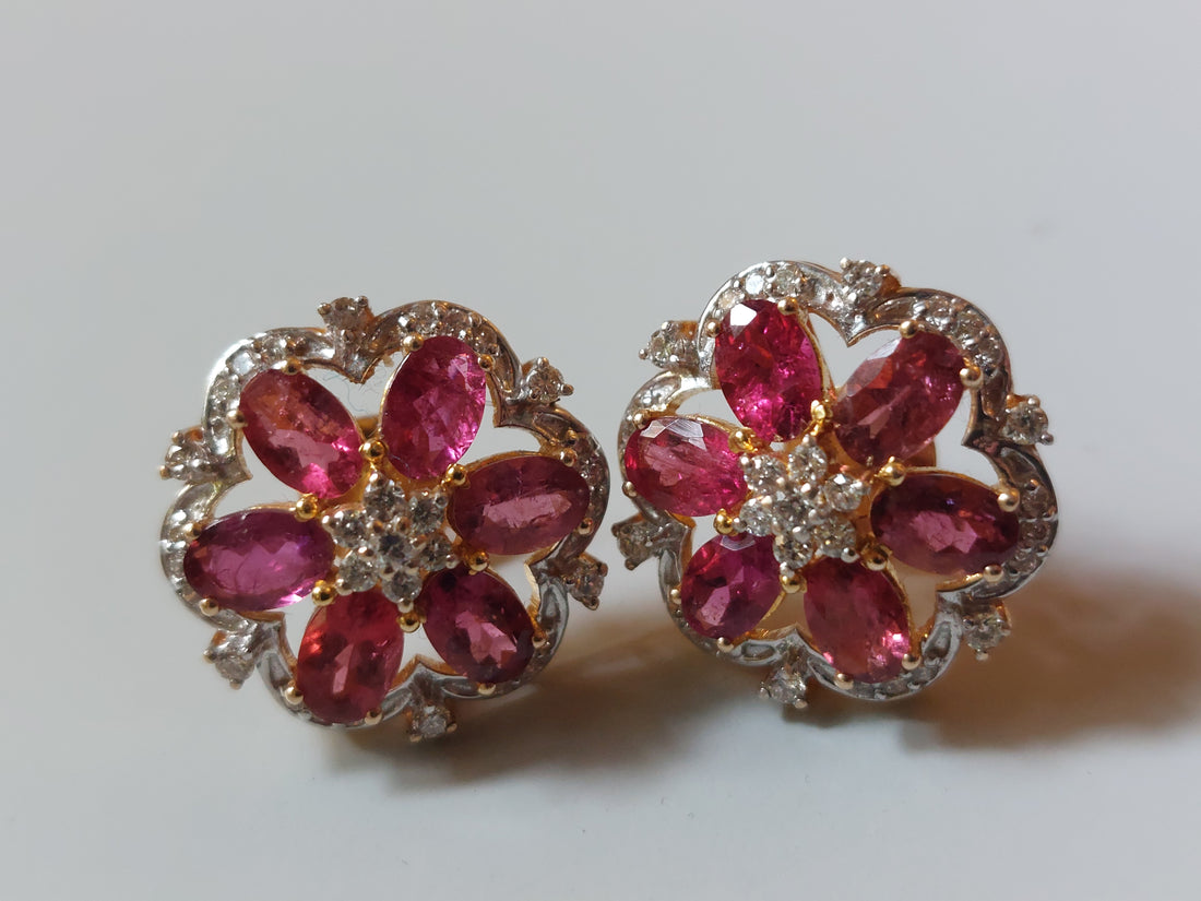 14K gold floral earrings marquise ruby petals