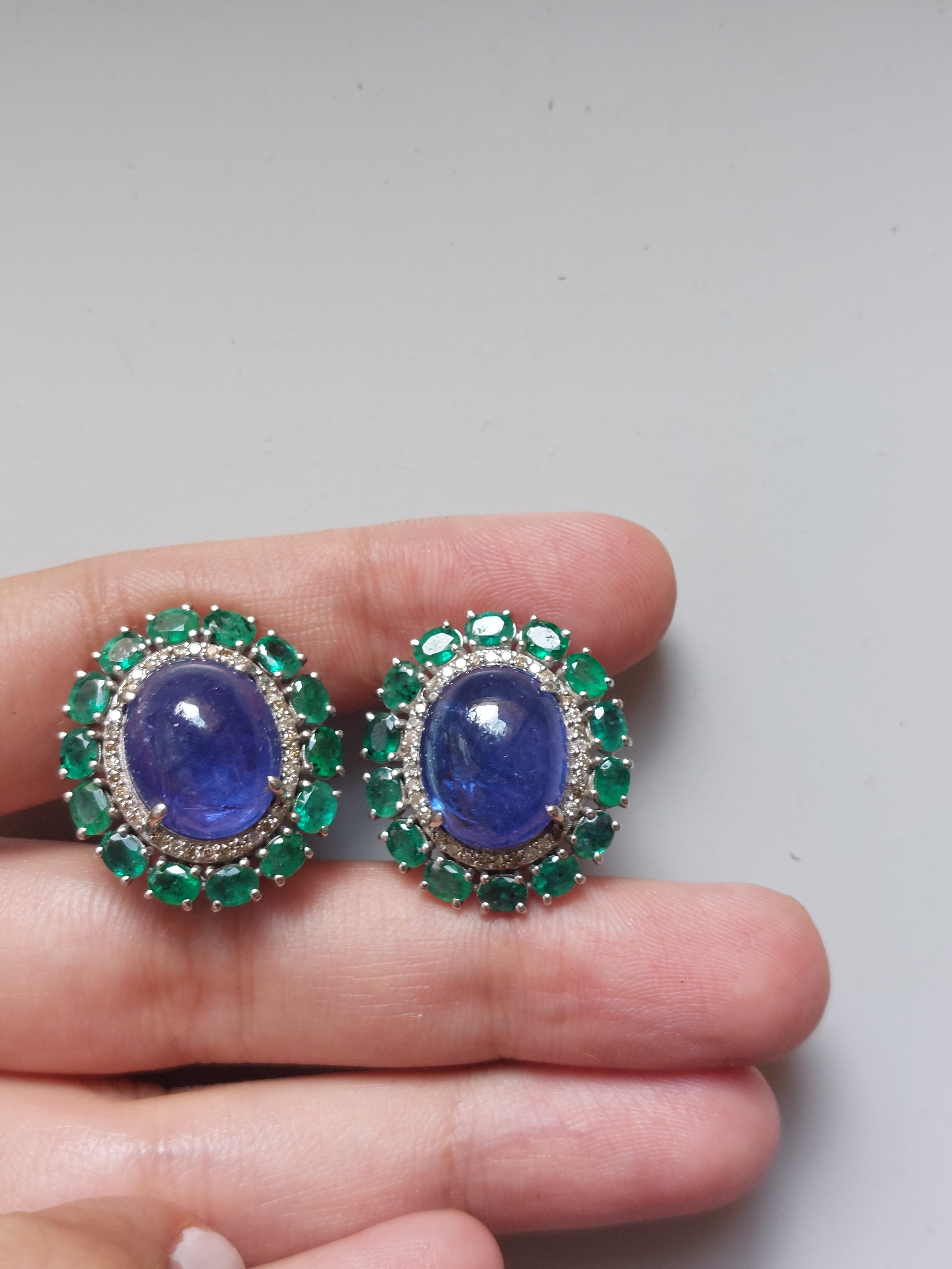 925 silver oval blue gemstone earrings with green stones