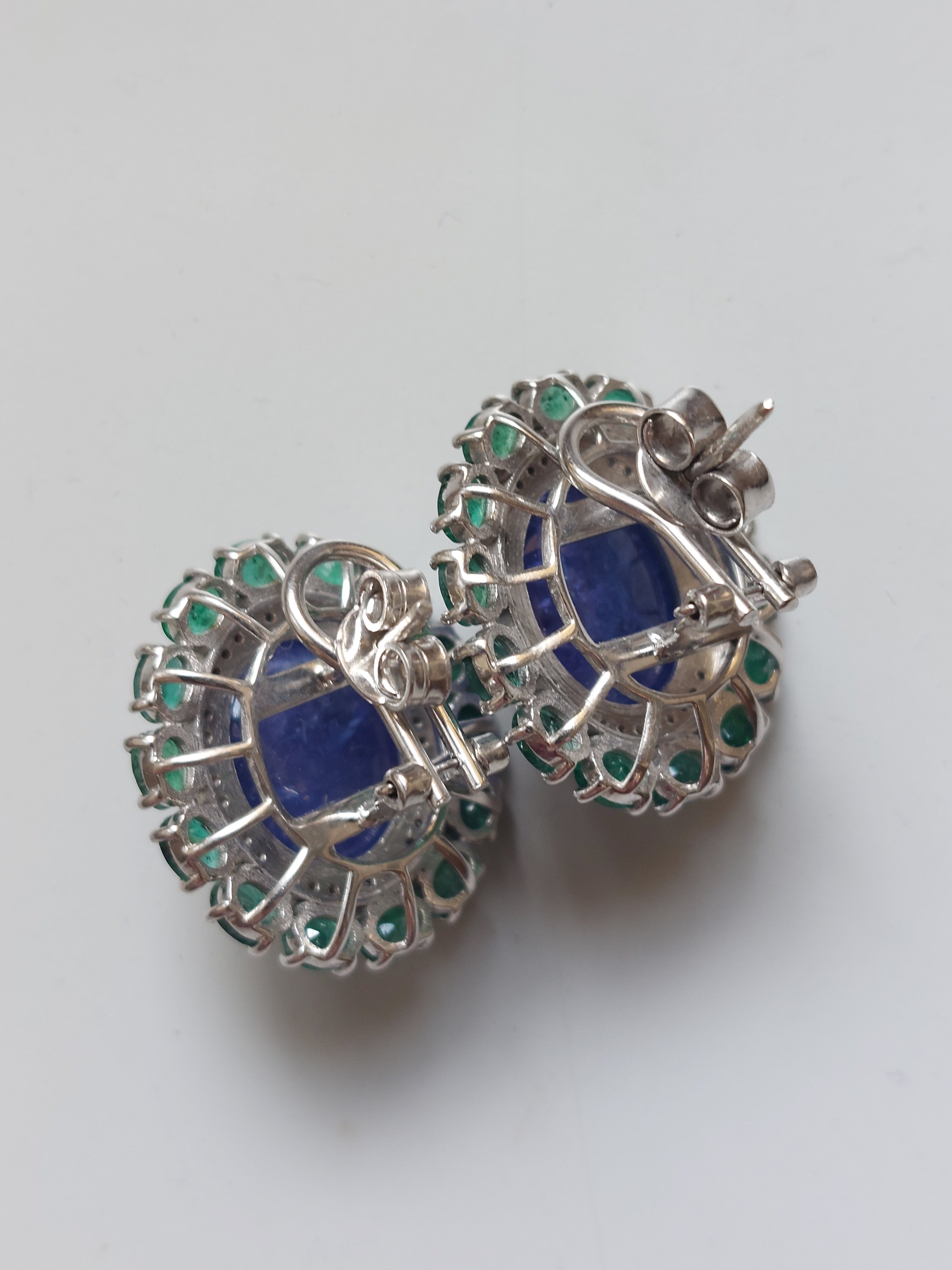 925 silver earrings deep blue stones with green gemstone accents