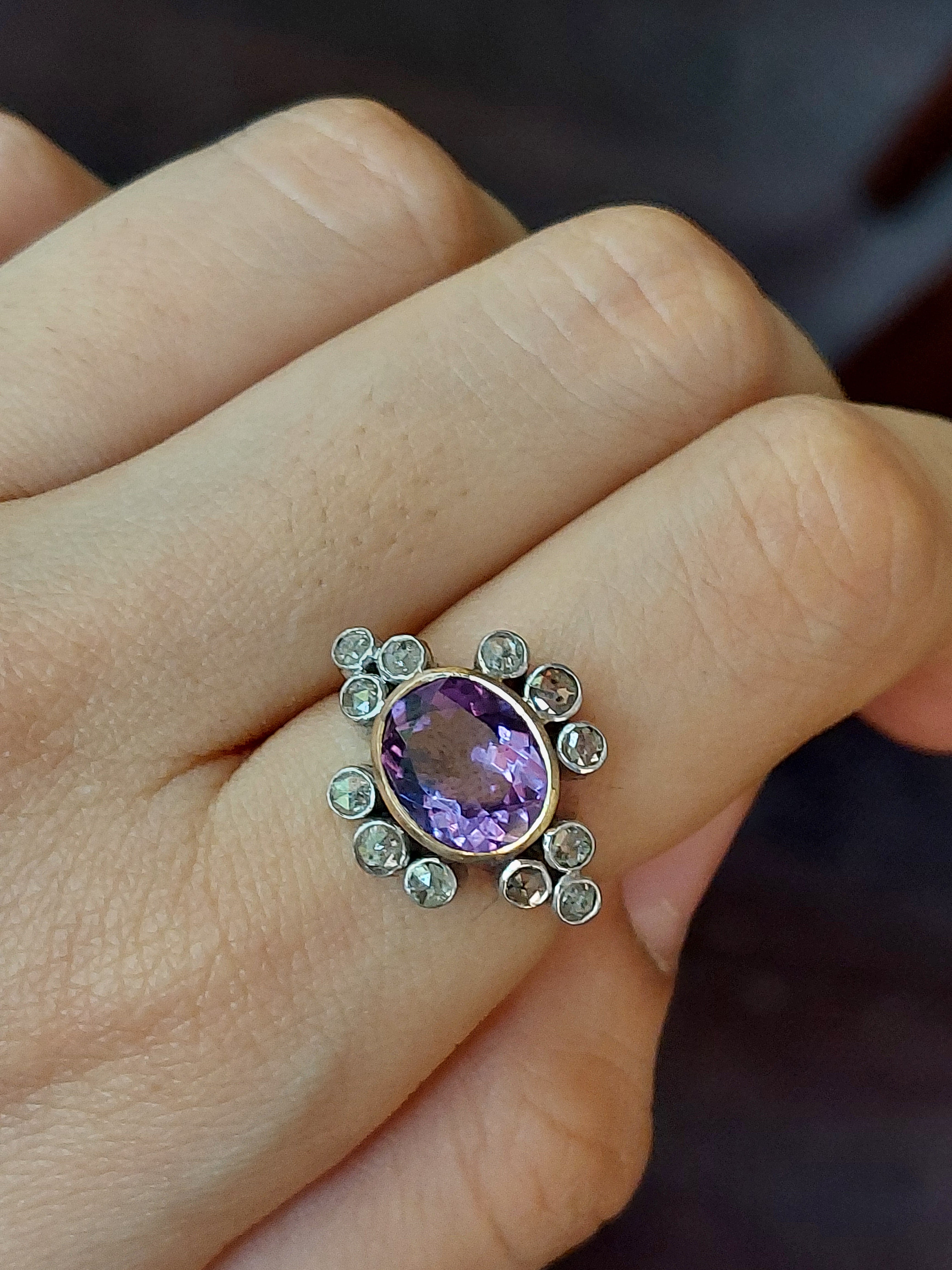 925 silver 14K gold Inaya Ring amethyst with diamonds