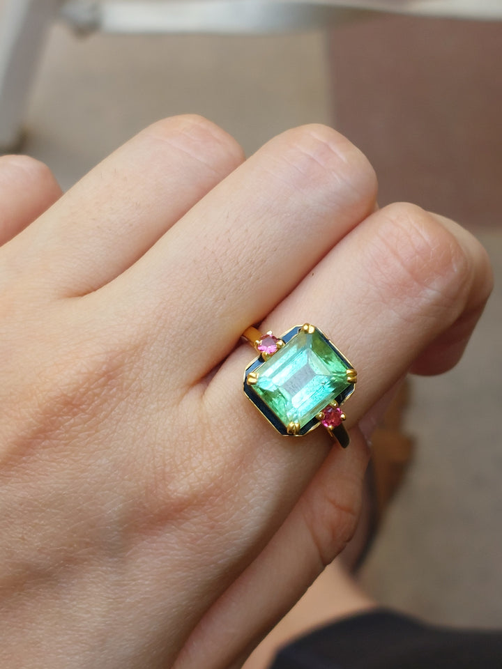 925 silver Mahnoor Ring green and pink tourmaline