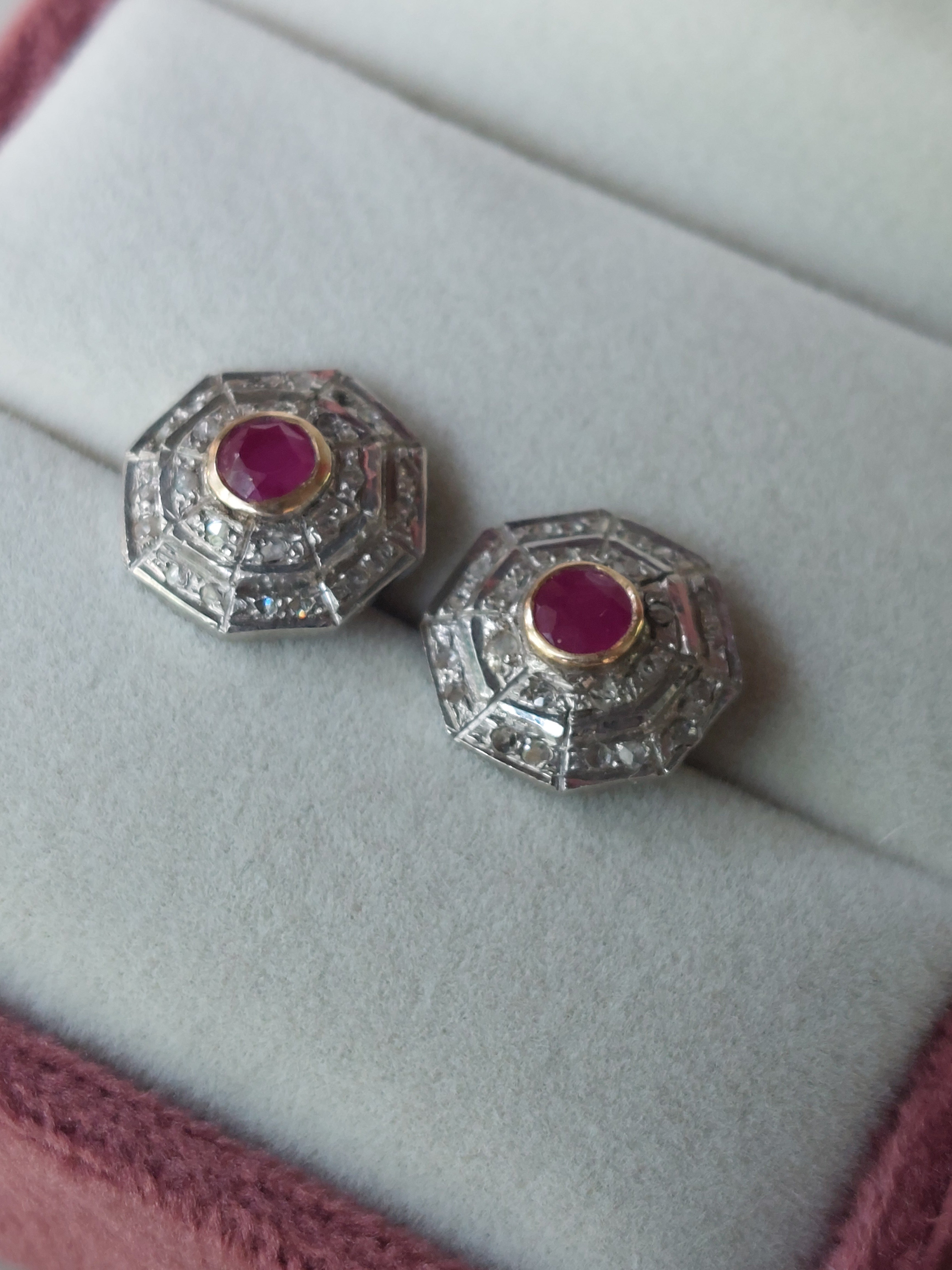 925 silver octagonal ruby cufflinks in jewelry box