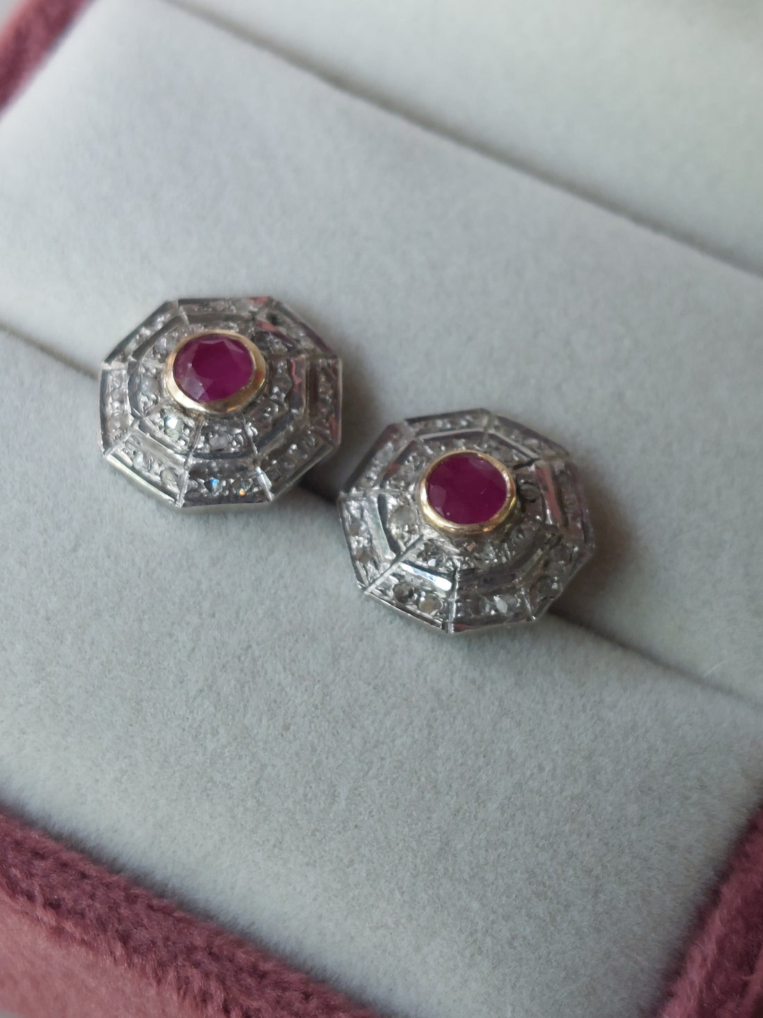 925 silver octagonal ruby cufflinks in jewelry box
