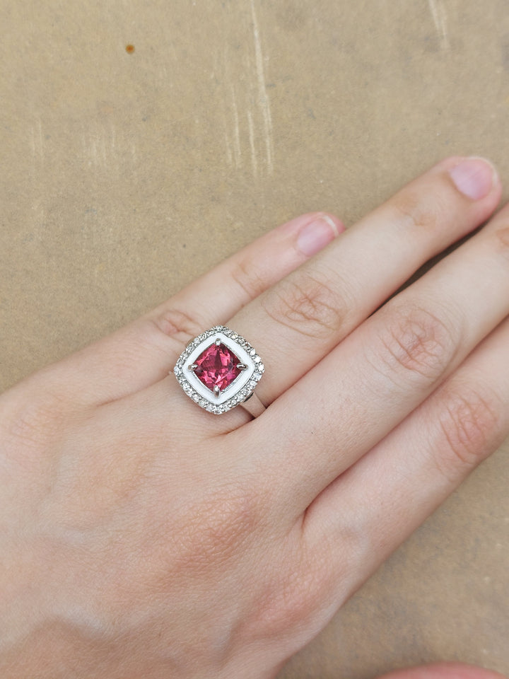 925 silver tourmaline ring square gemstone with crystals
