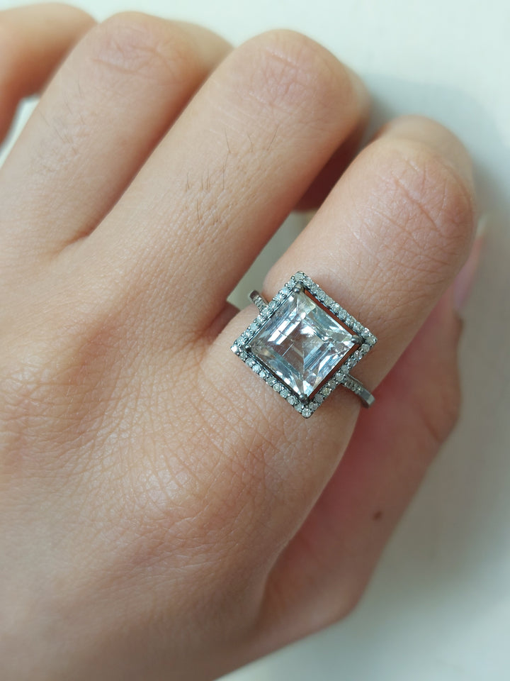 Princess cut diamond halo ring product photo