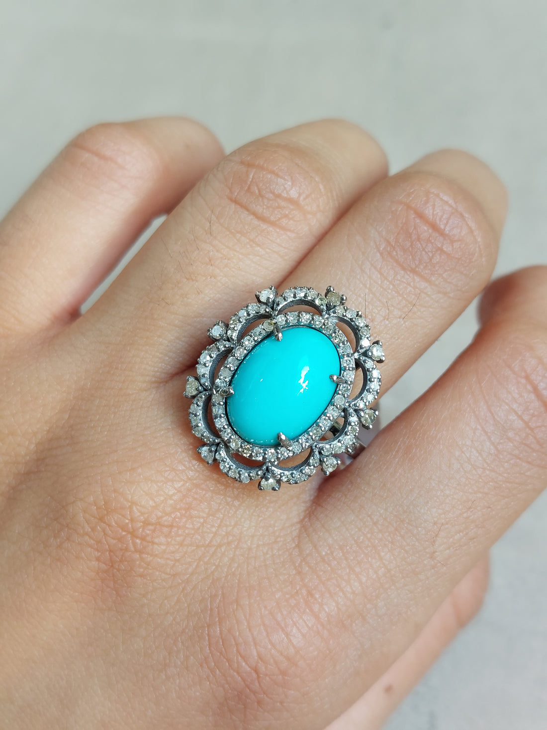 Turquoise diamond halo ring product photo