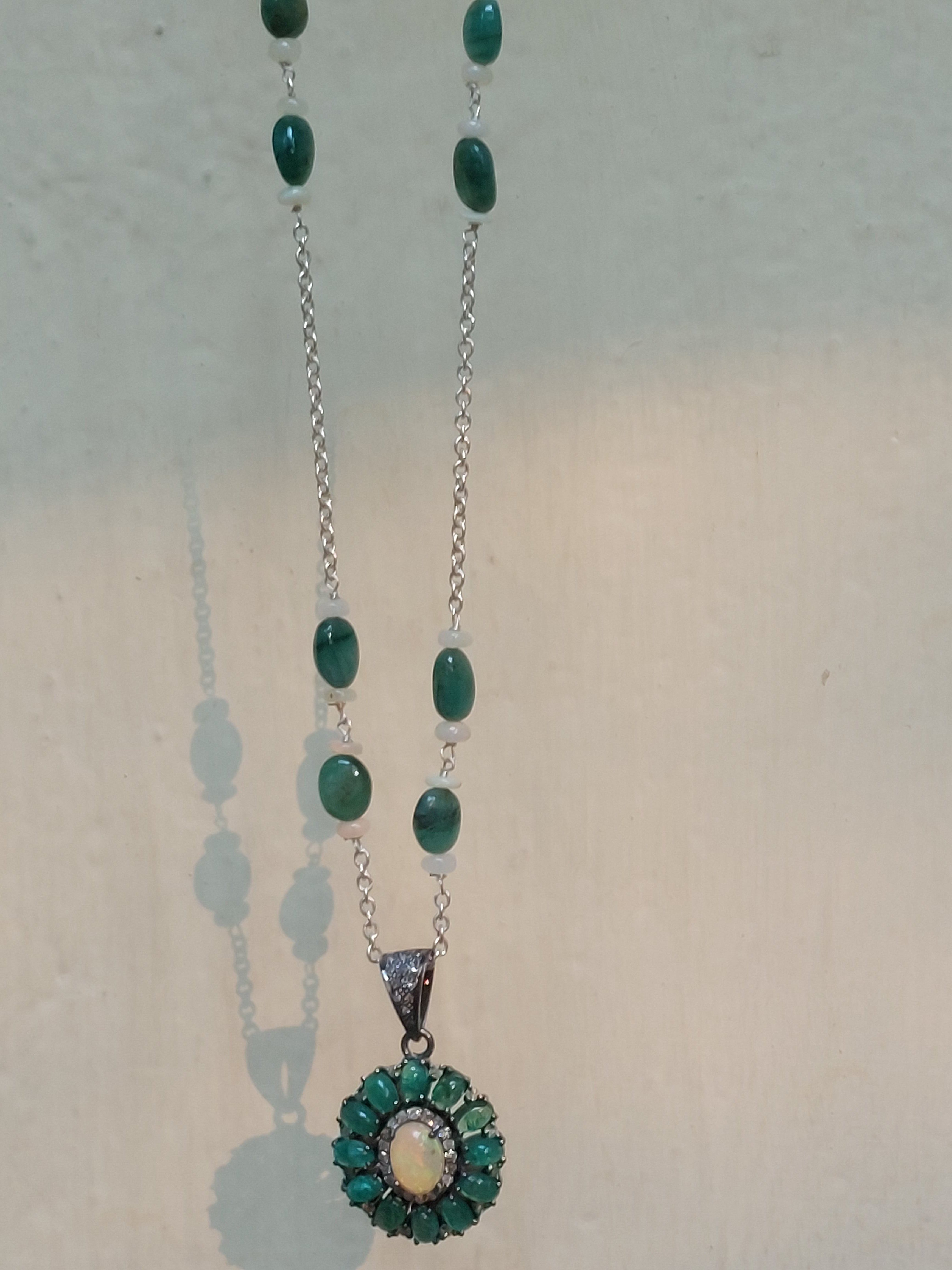 Opal  Emerald Pendant Mala