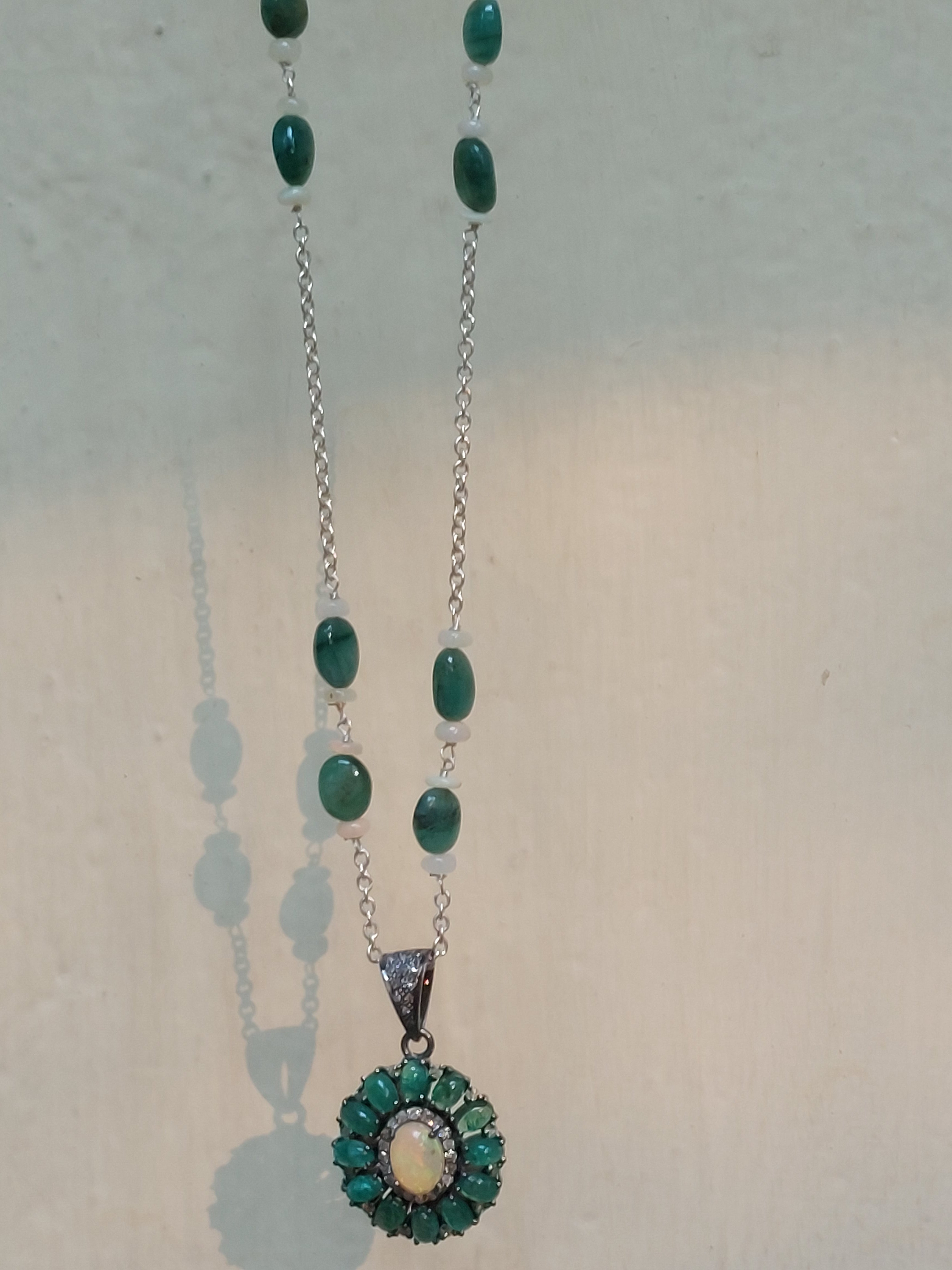 925 silver opal emerald pendant mala alternate angle