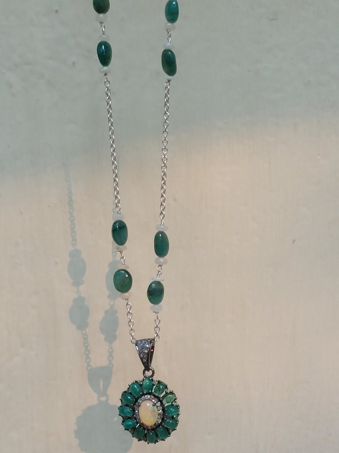 925 silver opal emerald pendant mala alternate angle
