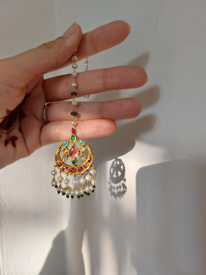 18K 24K gold tourmaline turquoise pearl diamond polki tikka