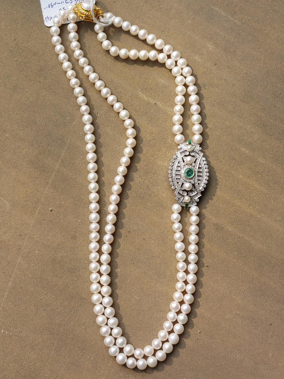 14K gold emerald freshwater pearl diamond necklace product photo
