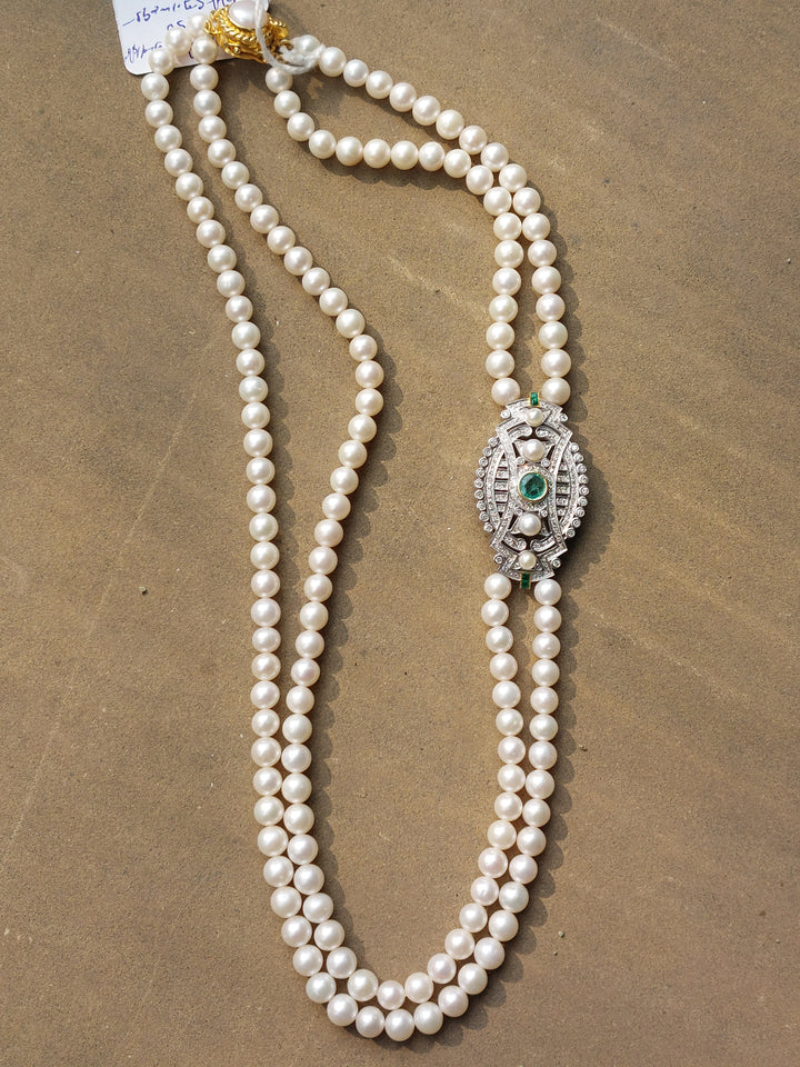 14K gold emerald freshwater pearl diamond necklace product photo