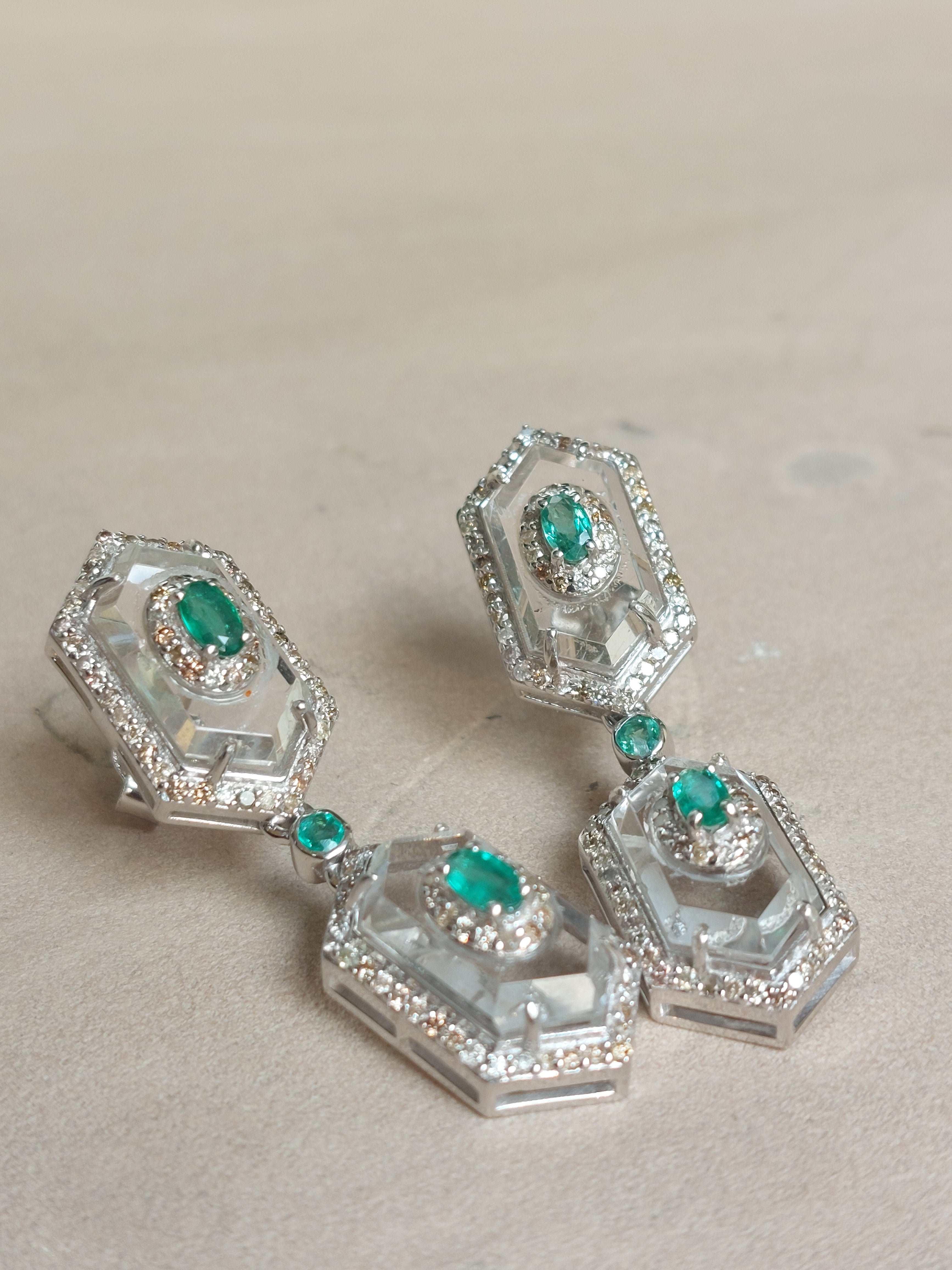 925 silver Ariana Earrings with emerald and diamond detailing