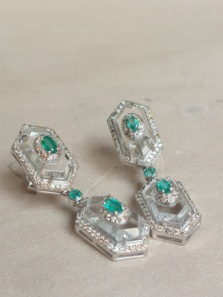 925 silver Ariana Earrings with emerald and diamond detailing