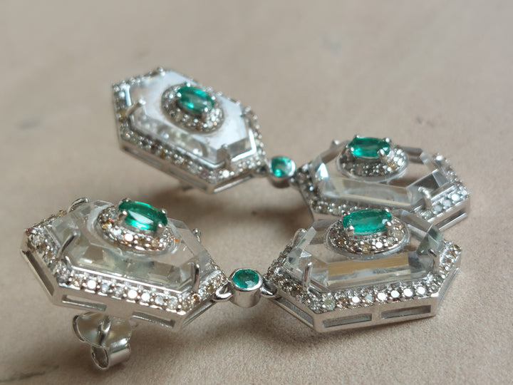 925 silver emerald diamond earrings alternate angle