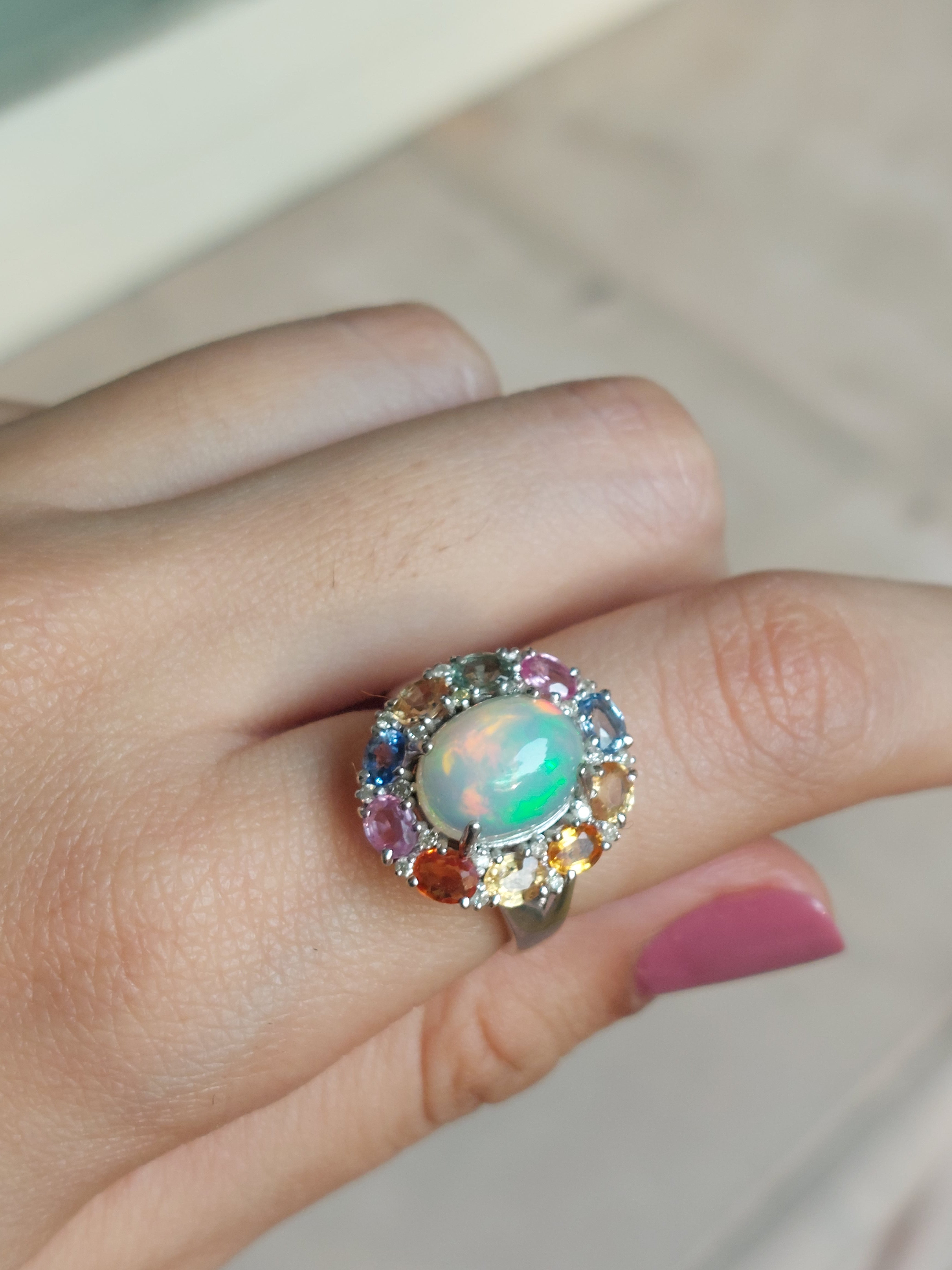925 silver Cosmo Ring opal sapphire worn on hand