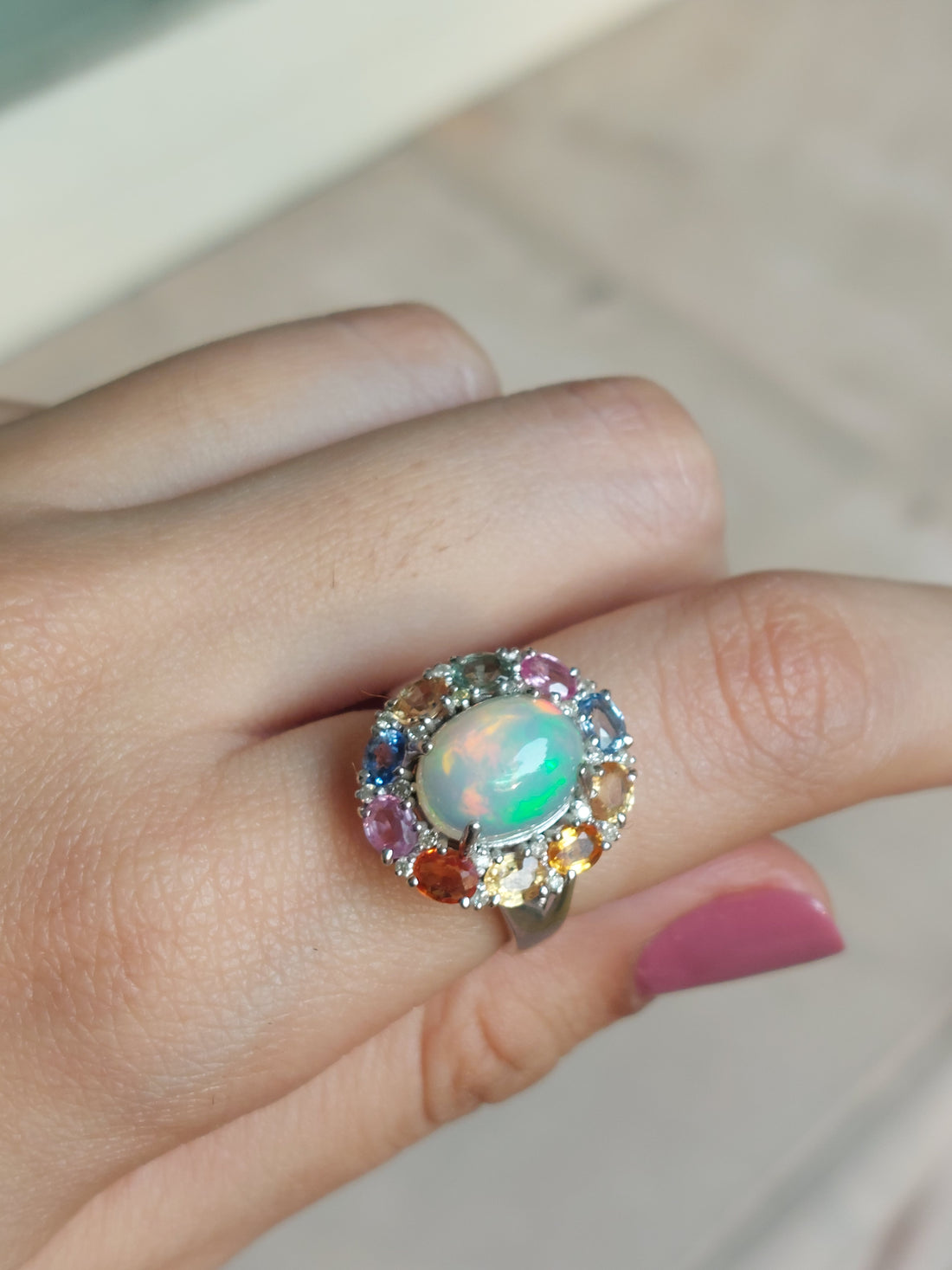 925 silver Cosmo Ring opal sapphire worn on hand