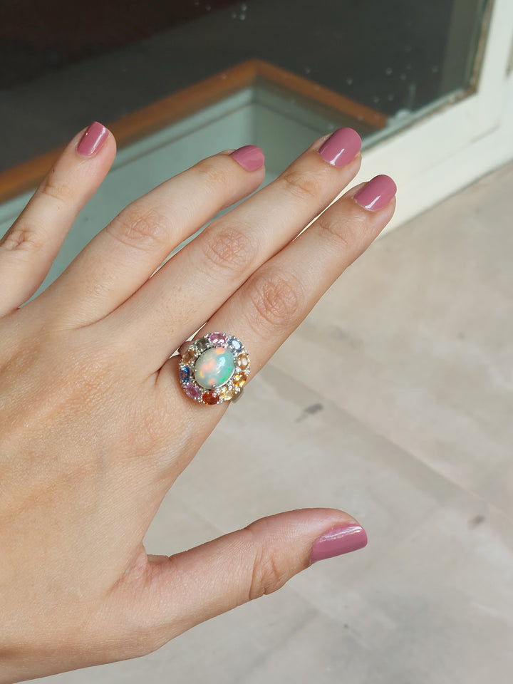 925 silver opal sapphire ring alternate angle