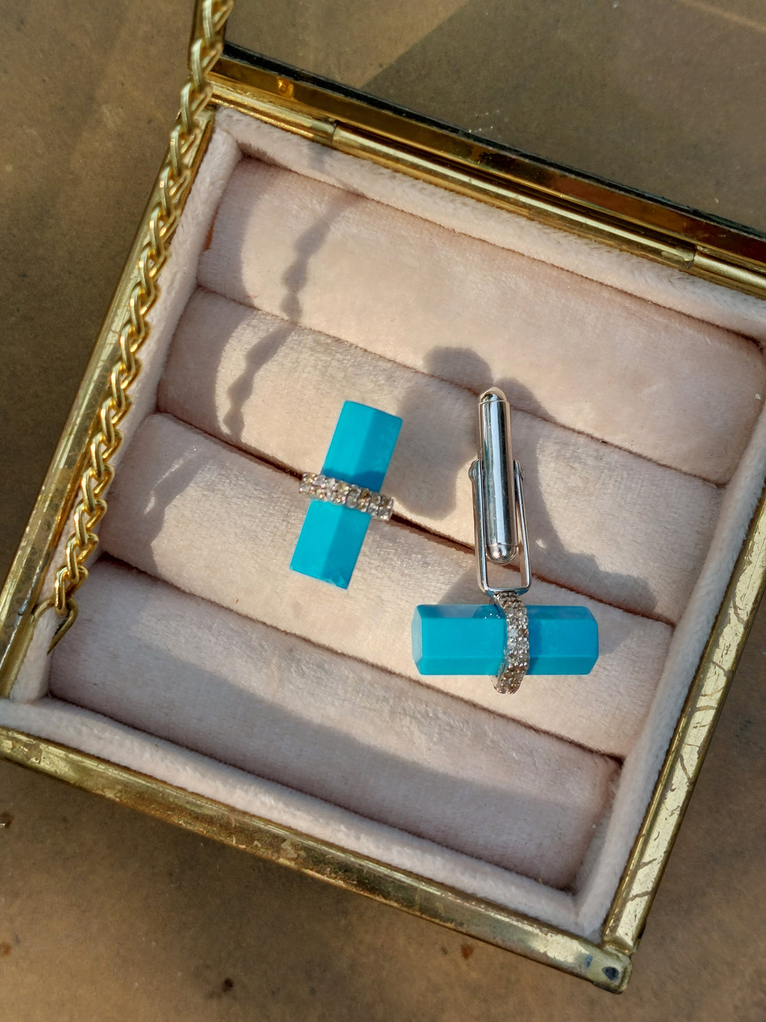 925 silver turquoise and diamond cufflinks product photo