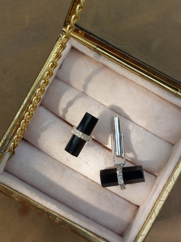 925 silver black onyx and diamond cufflinks product photo