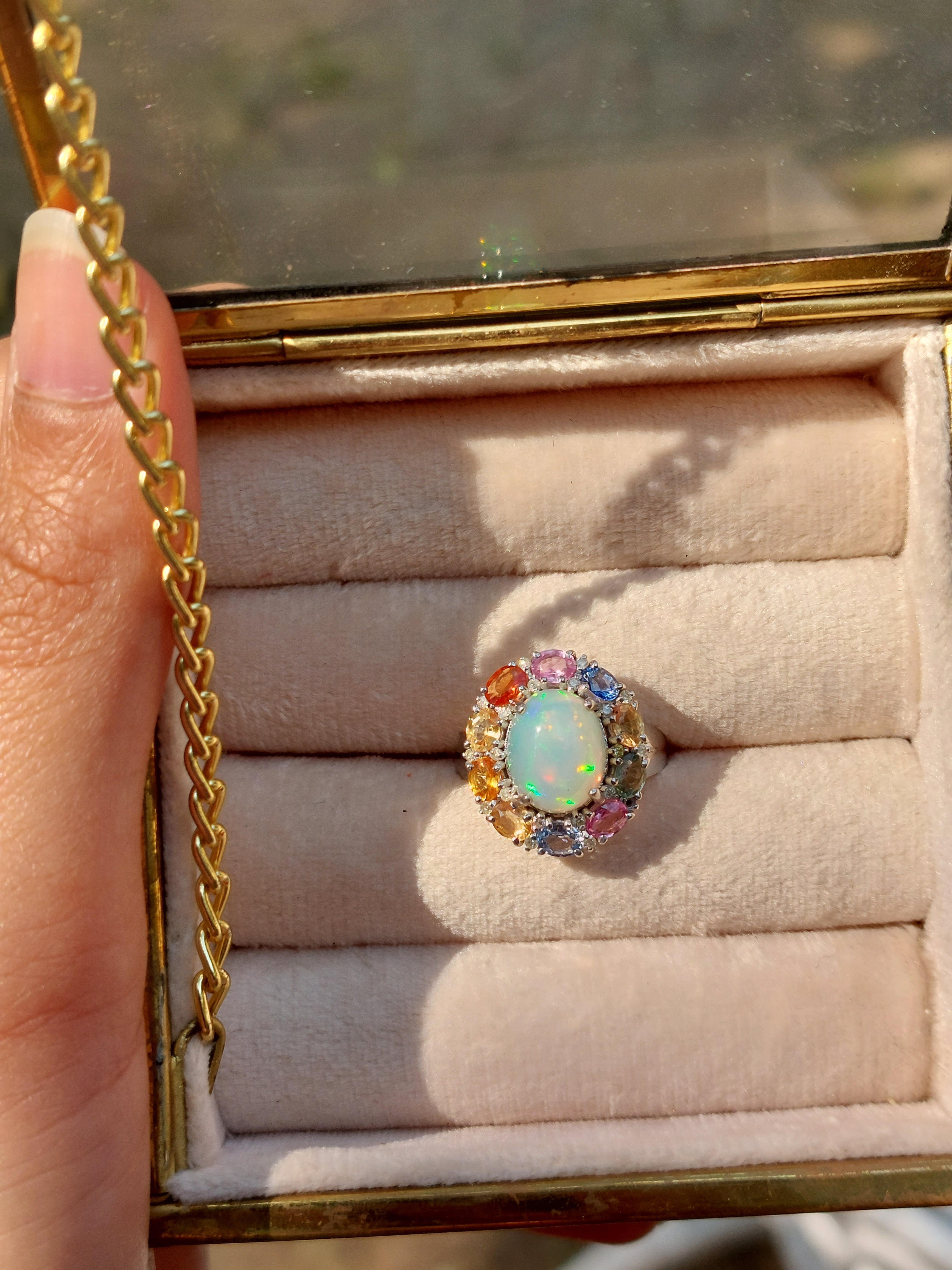 925 silver opal sapphire ring close-up detail