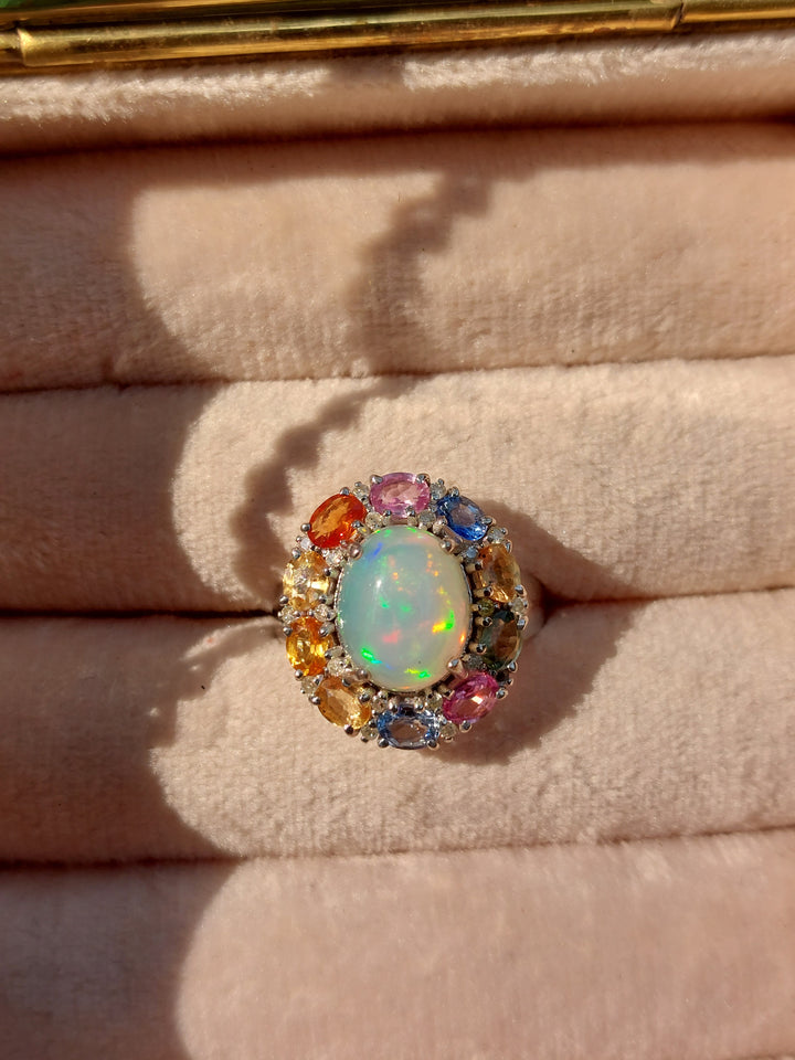 925 silver Cosmo Ring with opal and multi sapphire