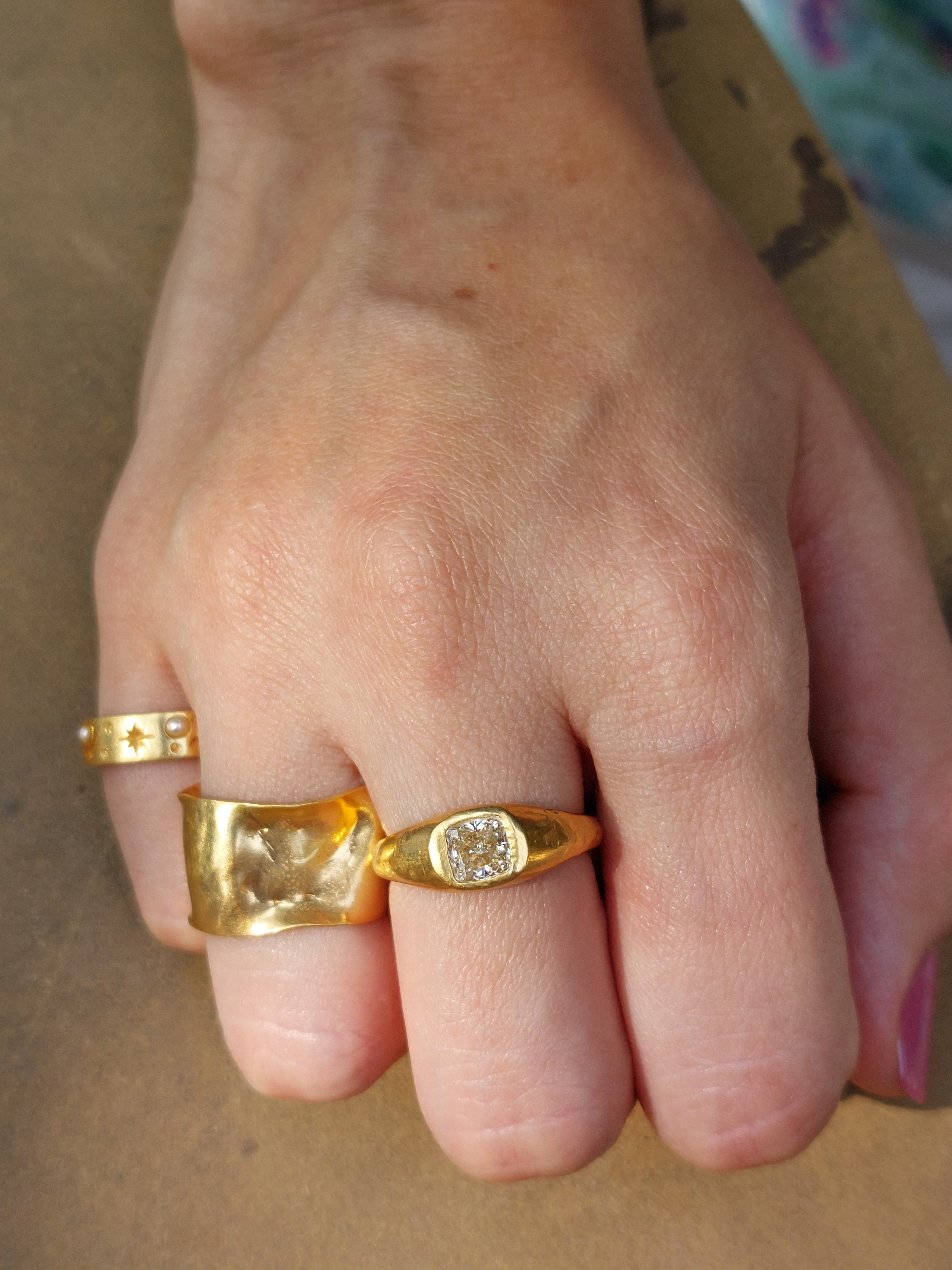 22K gold cushion cut diamond ring alternate angle