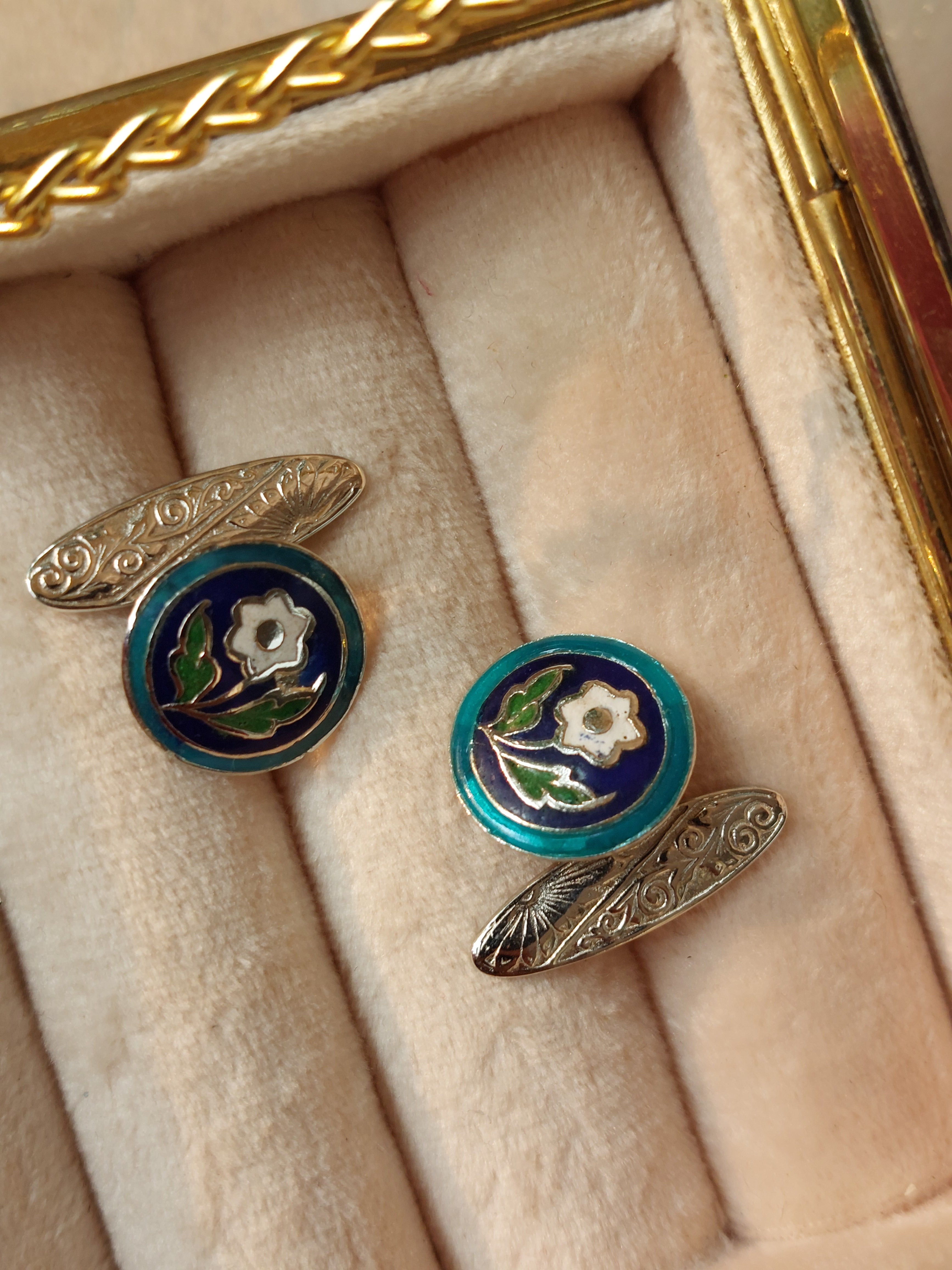 Vintage sterling silver enamel Nizam cufflinks Deccan Button Factory