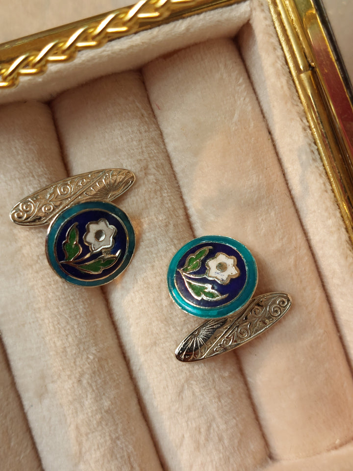 Vintage sterling silver enamel Nizam cufflinks Deccan Button Factory