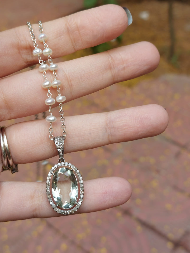 925 silver green amethyst and diamond pendant product photo