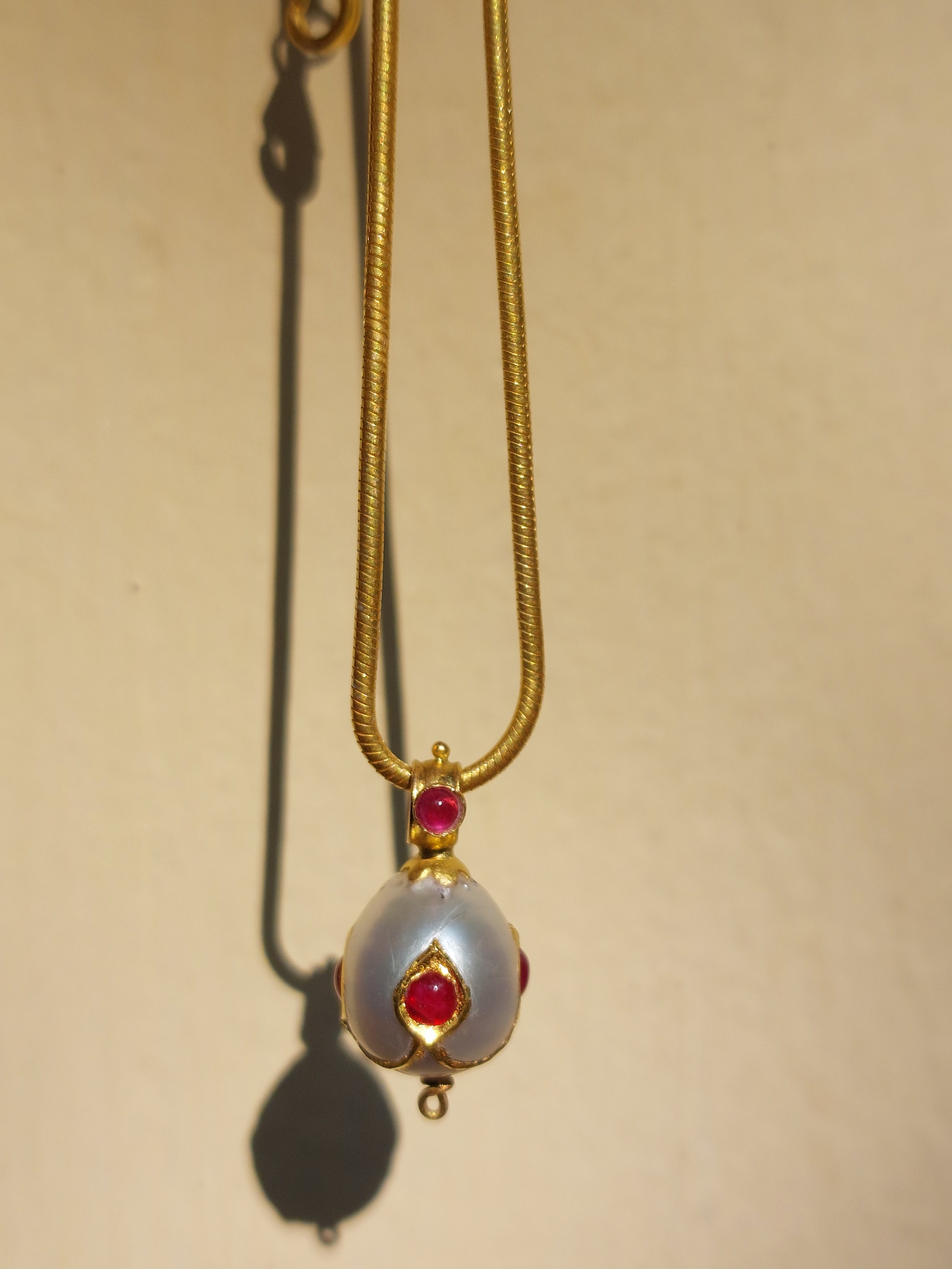 22K gold ruby and South Sea pearl pendant product photo